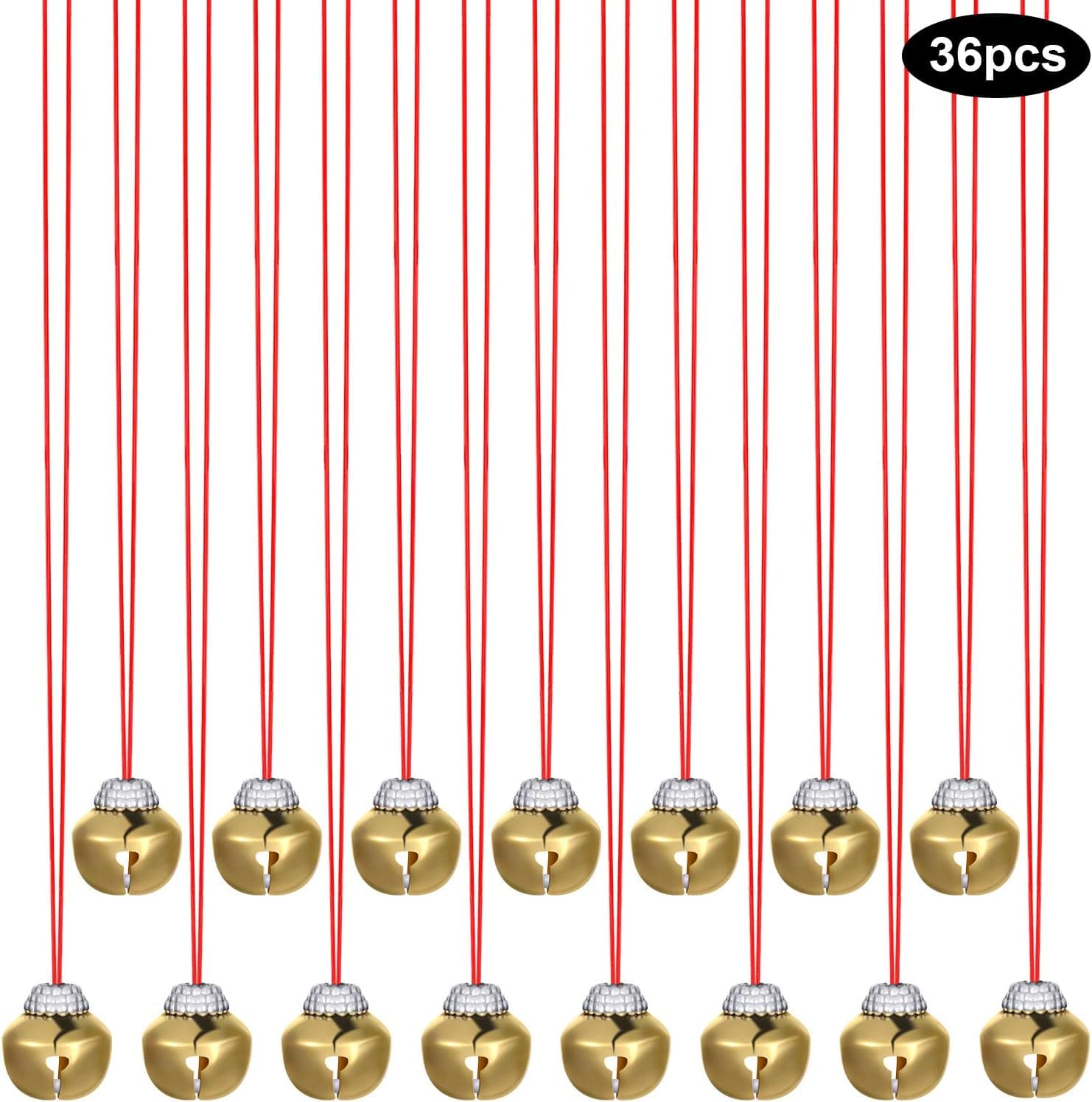 Tatuo 36 Pieces Christmas Bell Necklaces Large Jingle Gold Bell Necklaces for Christmas Holiday Supplies