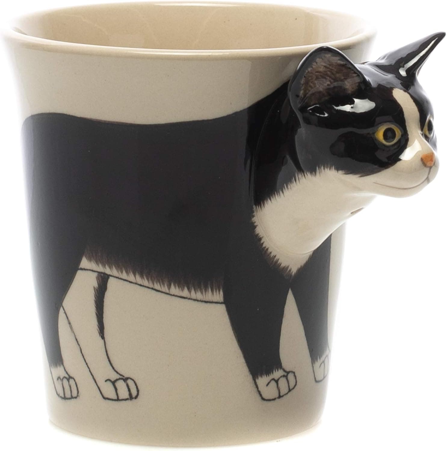 Sea Island Black Tuxedo Kitty Cat 8 Ounce Ceramic Stoneware Hand-Painted Animal 3-Dimensional Coffee Mug