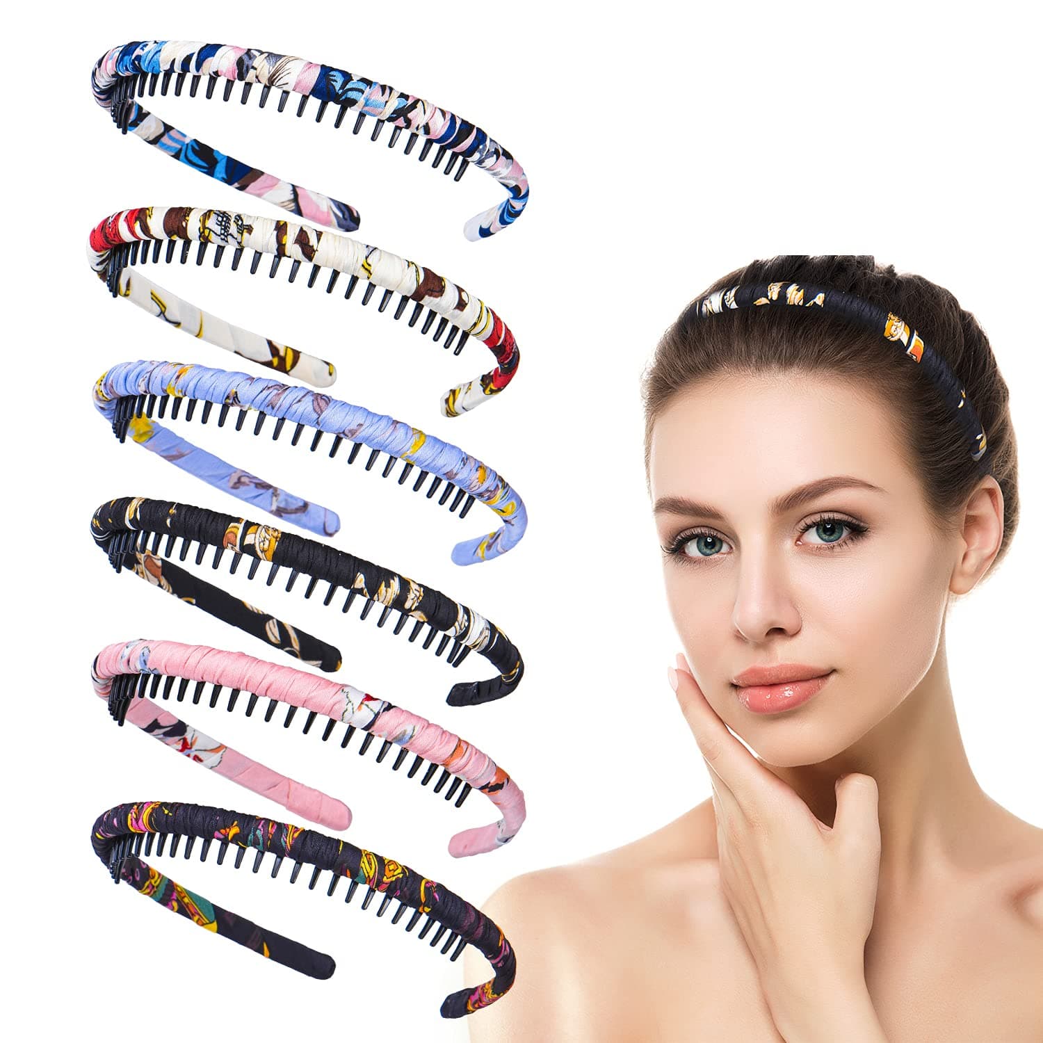 Differ More Headbands for Women's Bohemian Hair Band/Girls Teeth Combing Accessories Non-slip Hair Band Resin Headband (Pack of 6) Suitable for Ladies and Girls