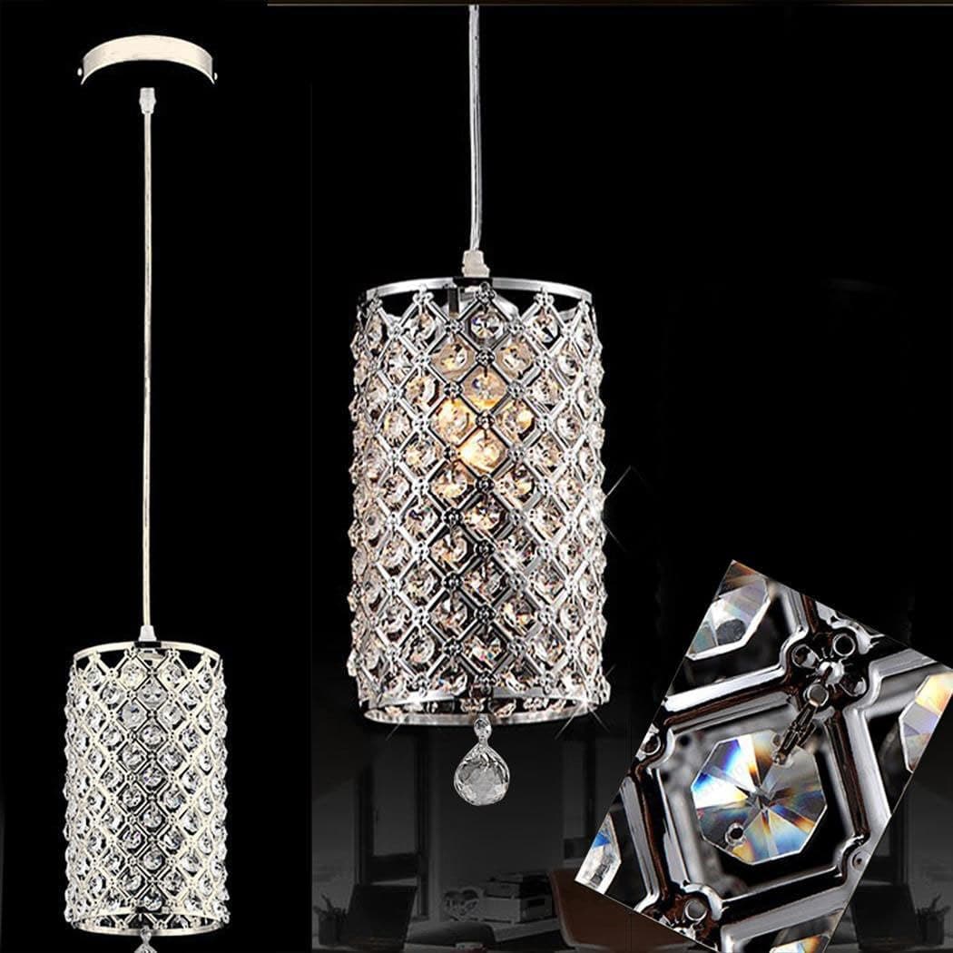 Mini Modern Crystal Ceiling chandelier lighting Light, 1-Light Cylindrical Plug-In Pendant, Electroplated Finish, Caged Crystal Shade?For Living Room, Bedroom, Dining Room