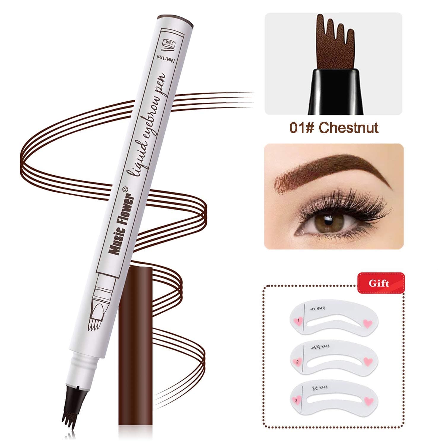 Eyebrow Tattoo Pen microblade pen Microblading Eyebrow Pencil with a Micro-Fork Tip Applicator Creates Natural Looking Brows Effortlessly and Stays on All Day (Chestnut)
