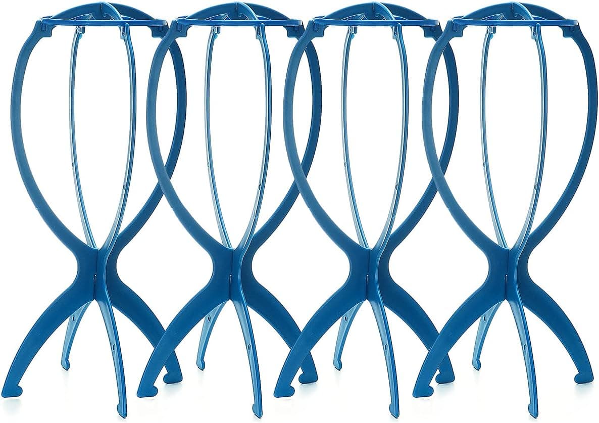 4 Pack Short Wig Stand, Portable Wig Holder Stands for Wigs and Hats 14.2 Inches Travel Blue Wig Stands