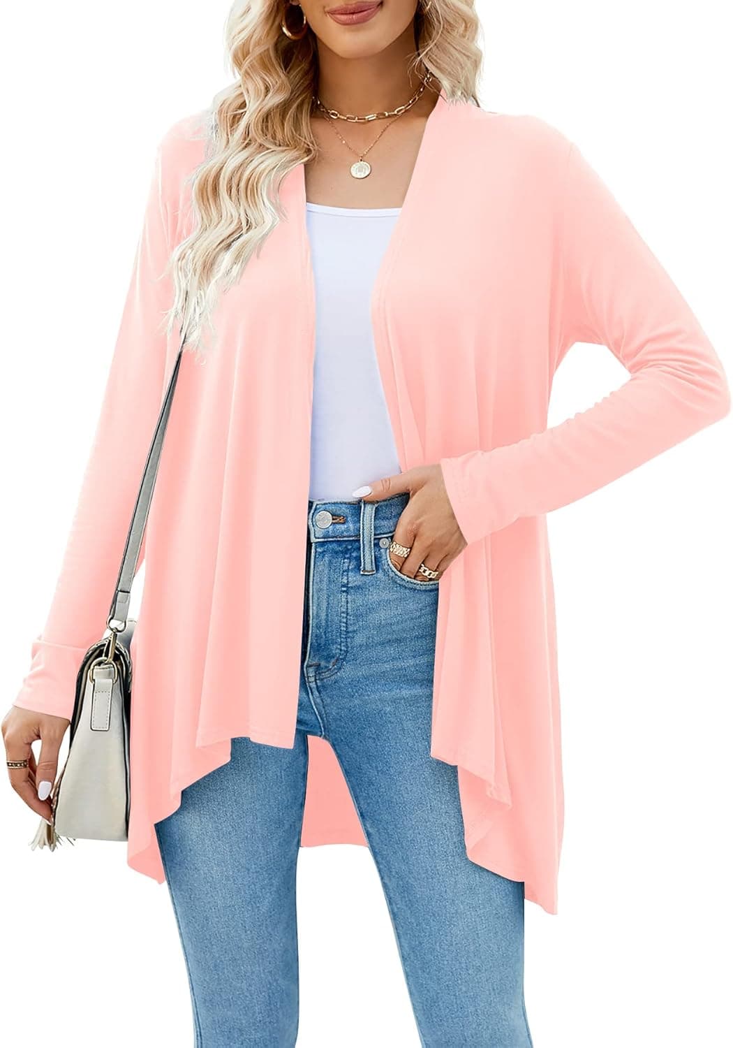 Women's Casual Long Sleeve Open Front Lightweight Drape Cardigans with Pockets