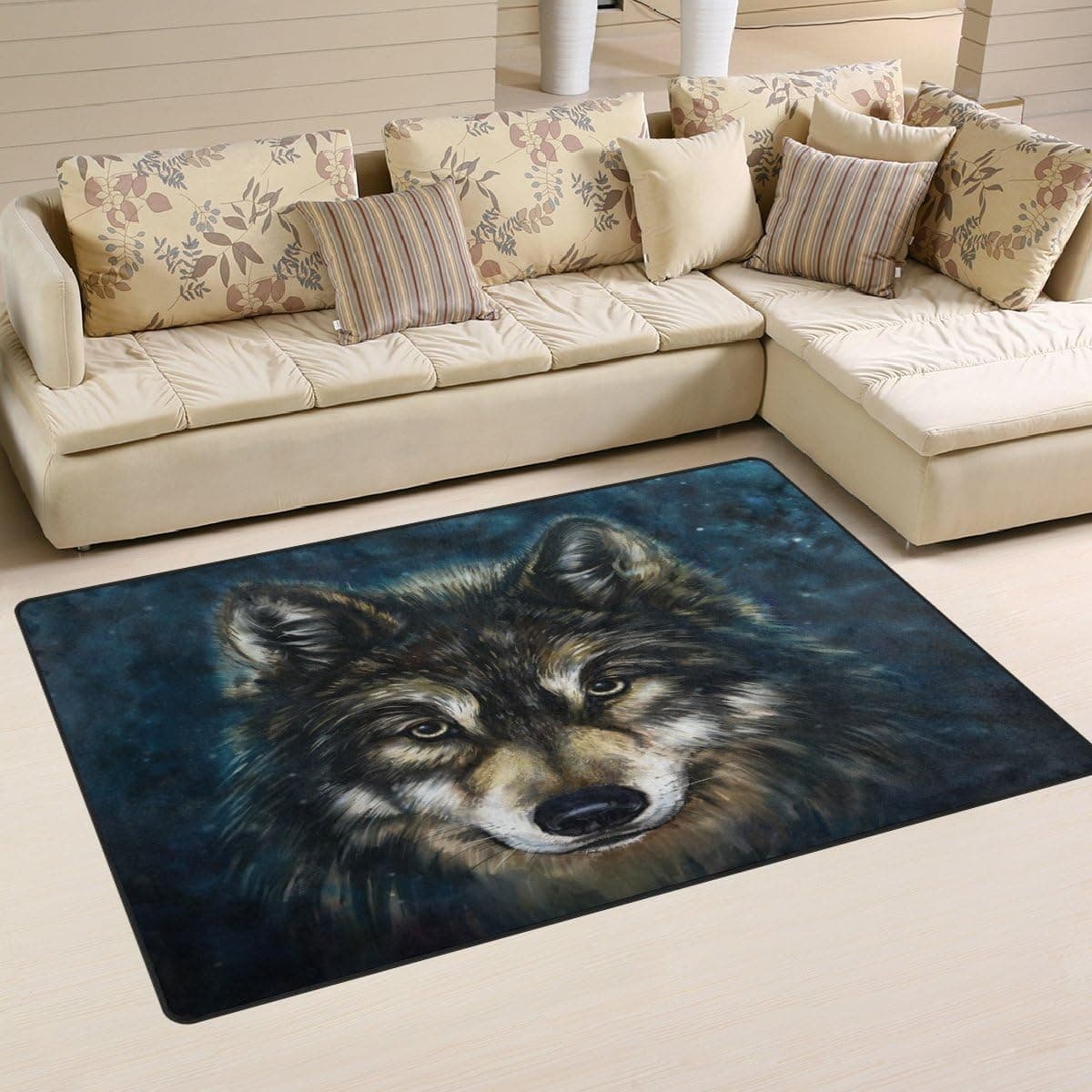 LORVIES Wolf Art Painting Area Rug Carpet Non-Slip Floor Mat Doormats for Living Room Bedroom 31 x 20 inches