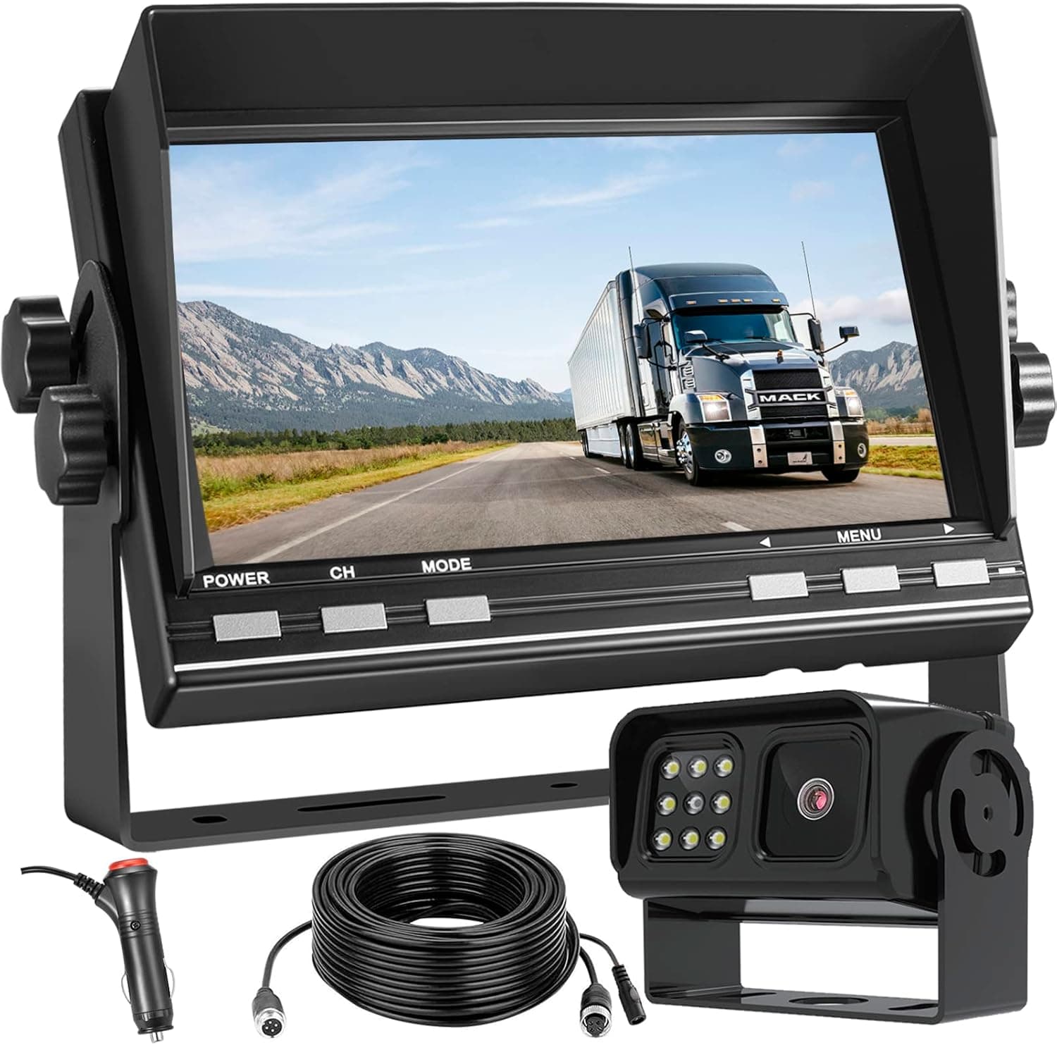 RV Backup Camera System QHD 2K, 7 inch Monitor Vehicle Backup Camera, Waterproof Rear View Camera with Night Vision 8 IR LED Reverse Truck Wired Back Up Camera for Cars/Trailer/Van/Jeep/SUV