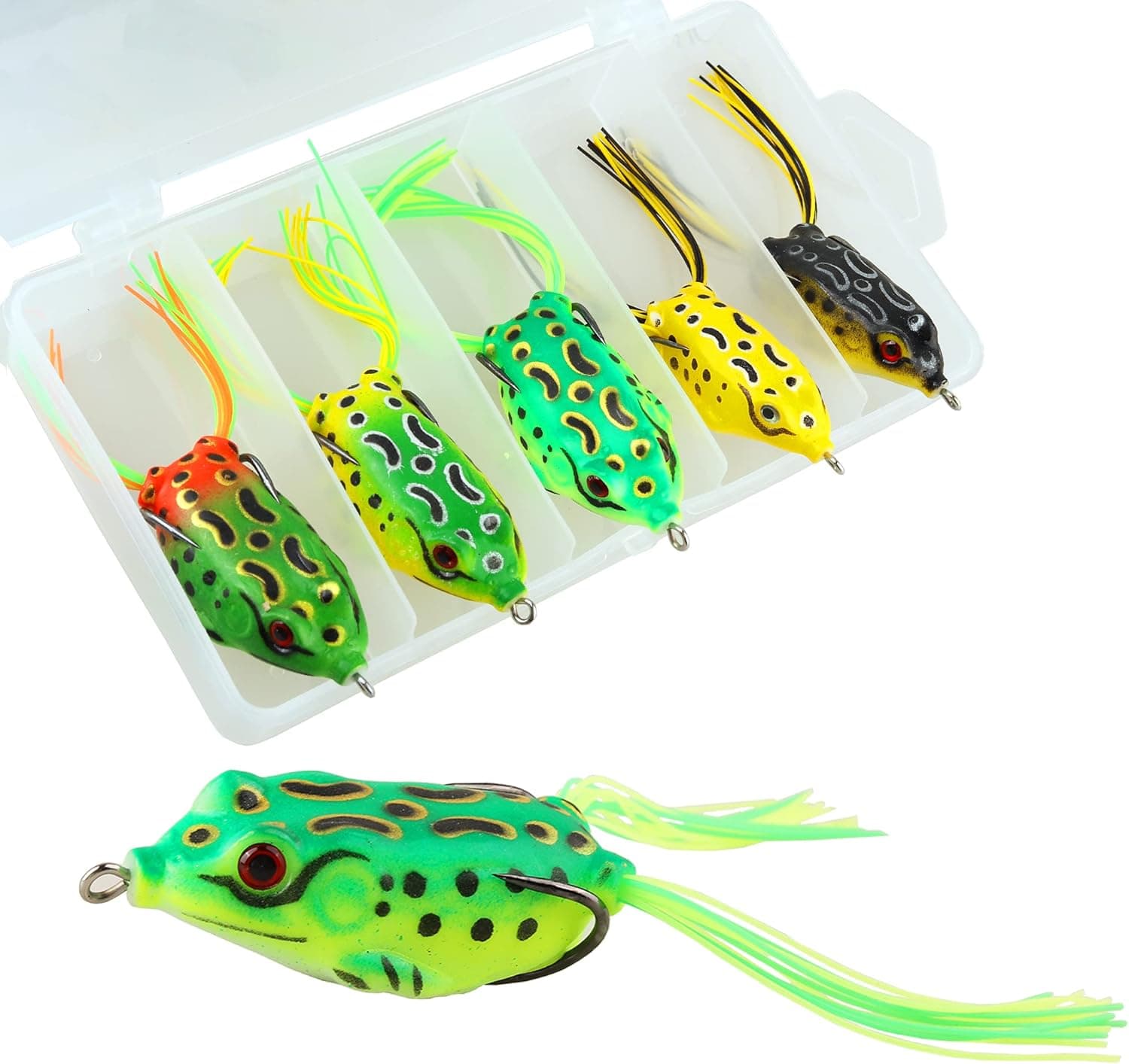 5Pcs Topwater Frog Lures Sets, Frog Lure Ray Frog Topwater Fishing Crankbait Lures, Frog Artificial Soft Bait for Bass Snakehead, Weedless Freshwater Soft Simulated Frog Bait
