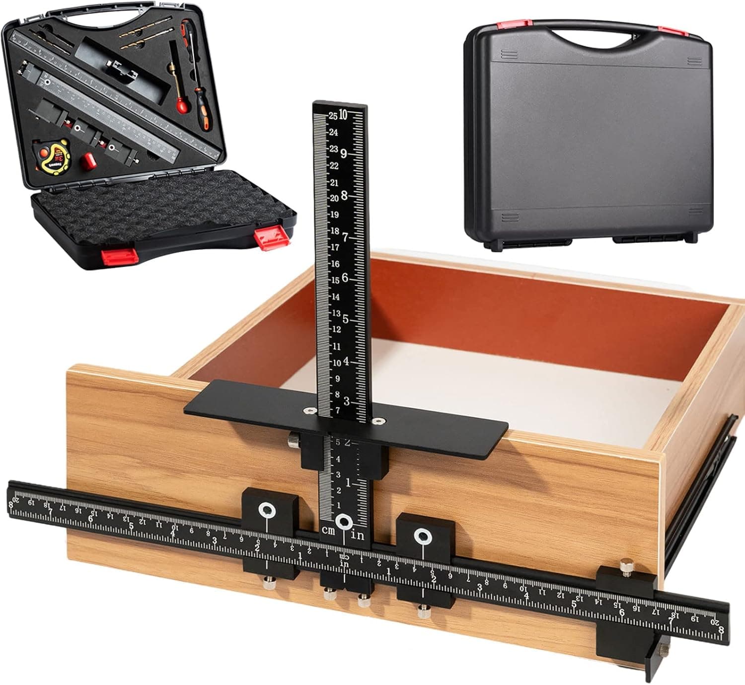 14-Piece Cabinet Hardware Jig Tool Set, Fingwerk Aluminum Alloy Cabinet Handle Template Jig Tool of Drawer Front Knobs, Handles and Pulls, Door