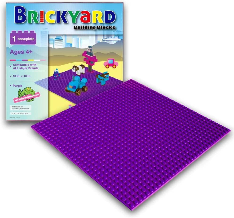 Brickyard Building Blocks Purple Baseplate, Improved Design 10 x 10 Inches Large Thick Base Plate for Building Bricks, for Activity Table or Displaying Compatible Construction Toys (Purple)