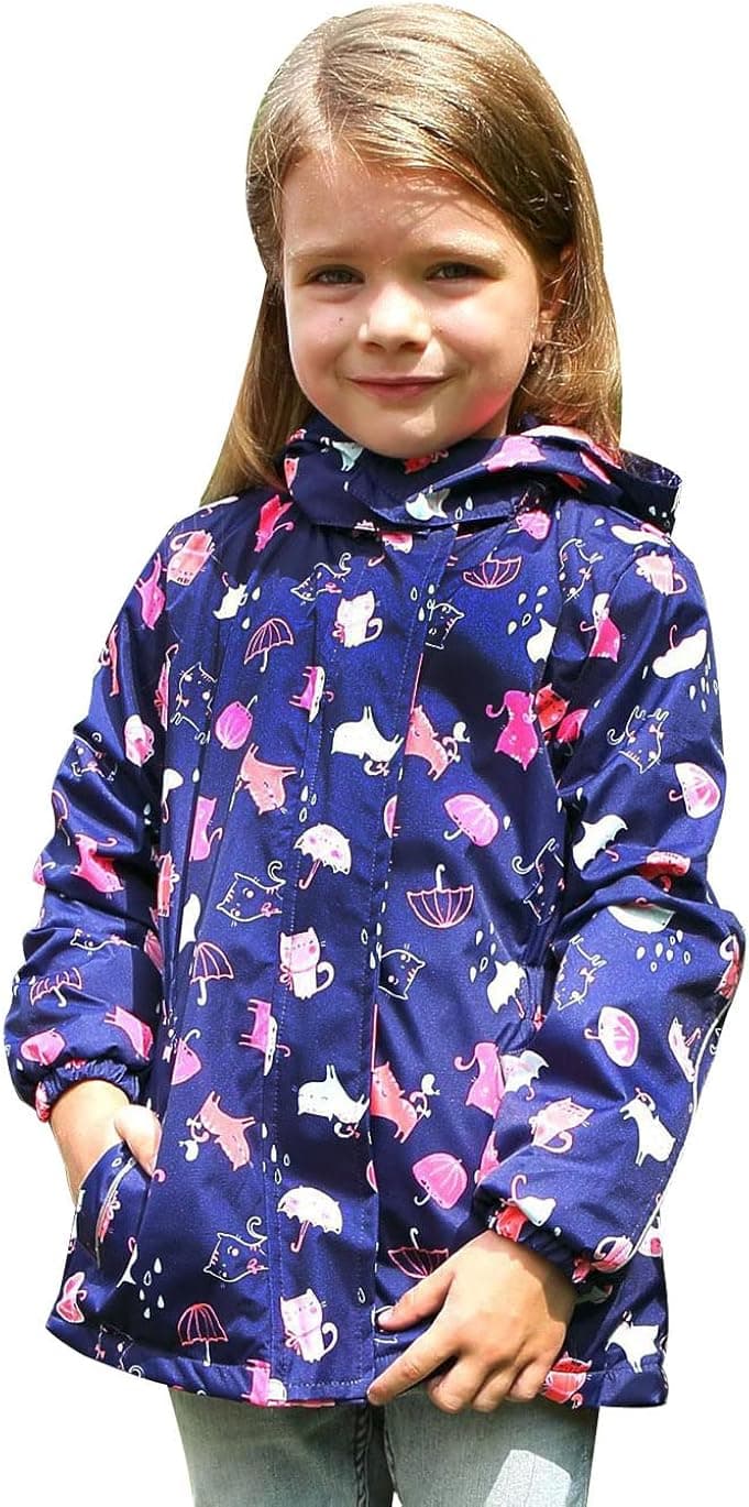 DILIBA Girls Boys Rain Jacket with Hooded Waterproof Windbreaker Raincoat Winter Warm Fleece Jackets for Kids