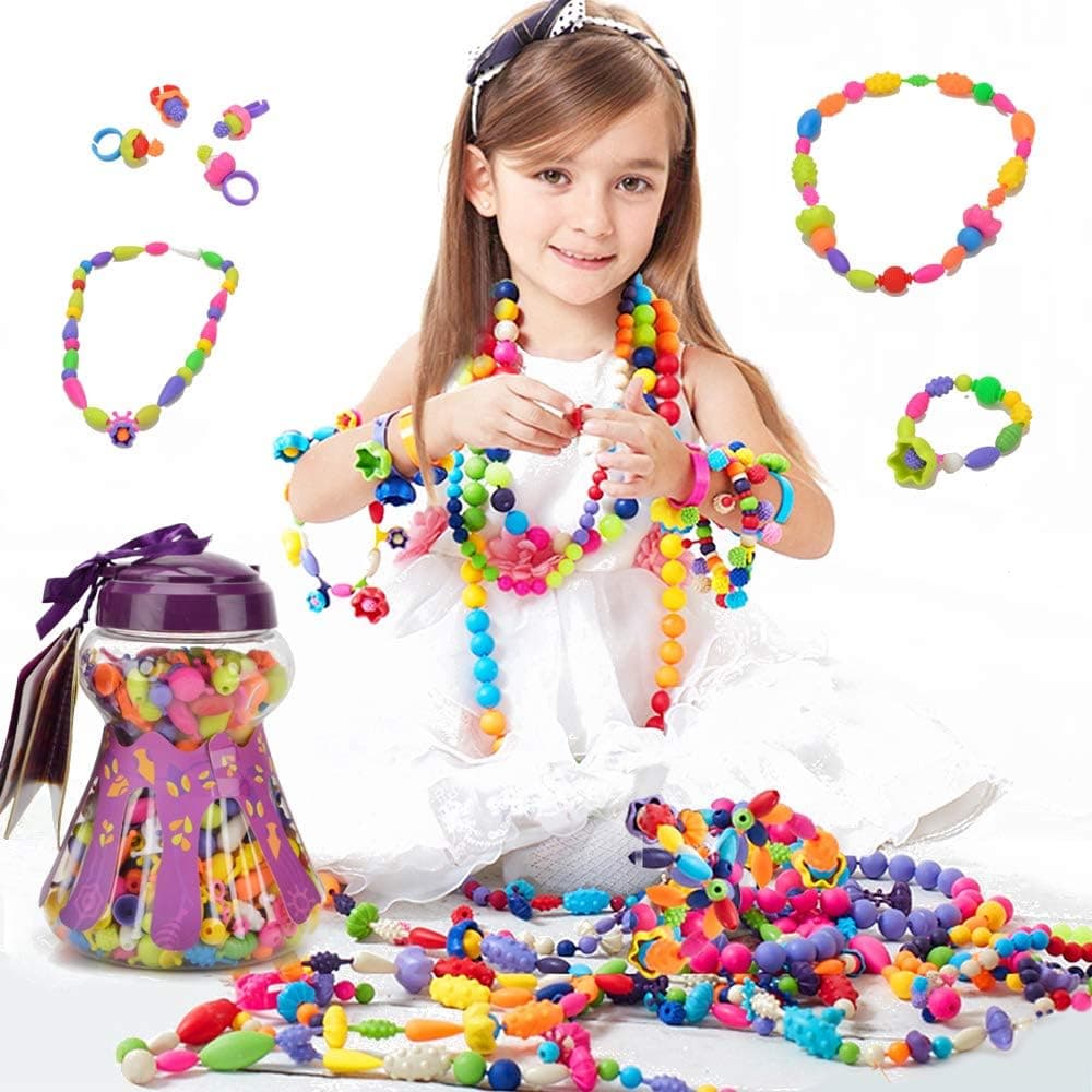 WISHTIME Pop Bead Set Toy - 325 PCS DIY Jewelry Making Seat Kids Beadings Kit Necklace Ring Bracelet Arts Crafts Toys for 3, 4, 5, 6, 7, 8 Year Old Toddle