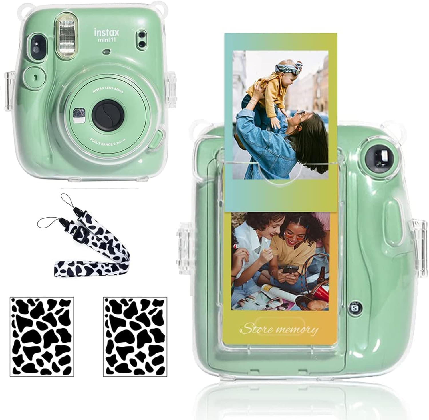 wogozan Clear Case for Fujifilm Instax Mini 11 Instant Camera Protective Case- Upgrade Back with Photo Pocket for Storing 10 Photos+Adjustable Shoulder Strap and Camera Sticker
