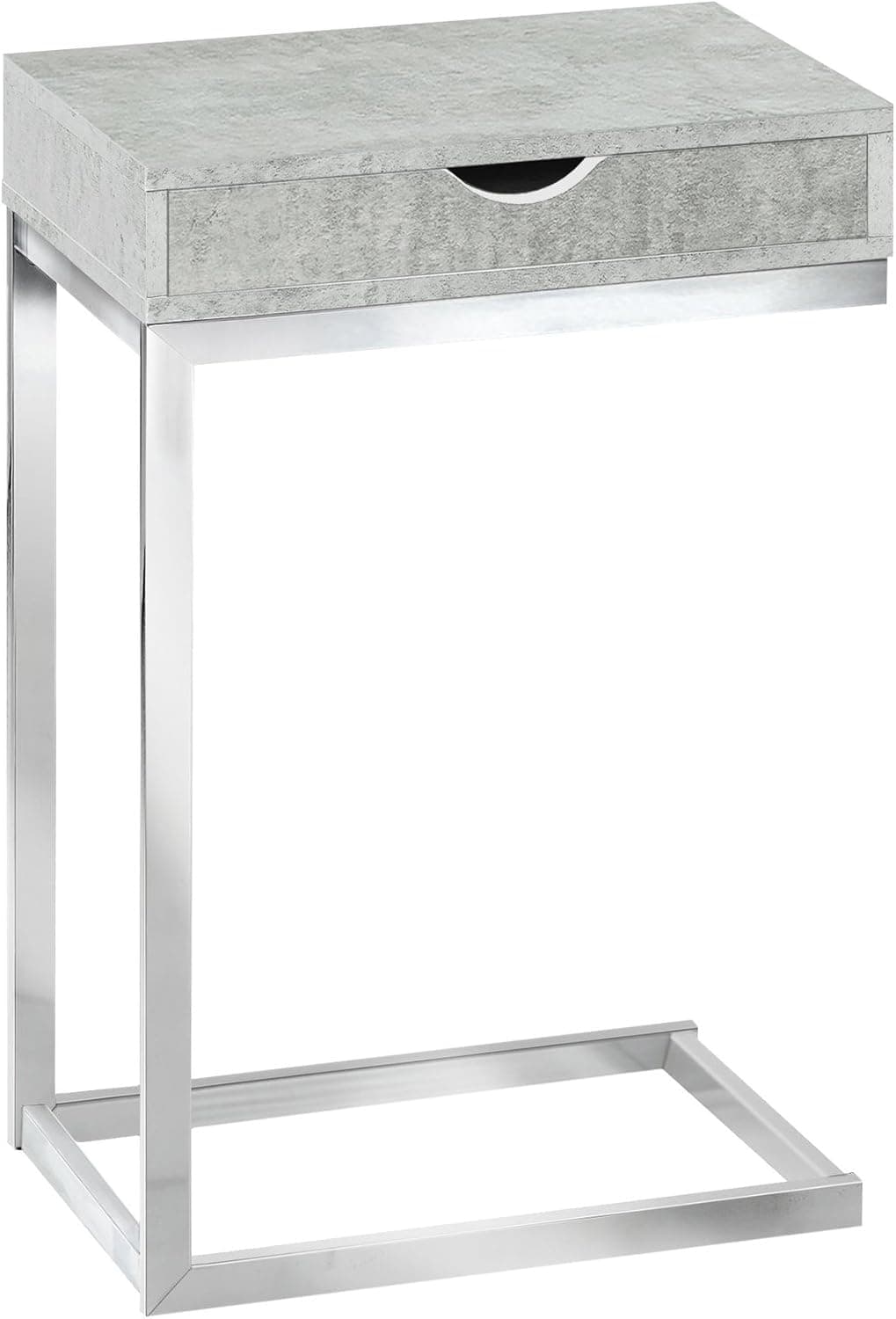 Monarch Specialties Accent Drawer-Chrome Metal Base, Gray Cement C-Table