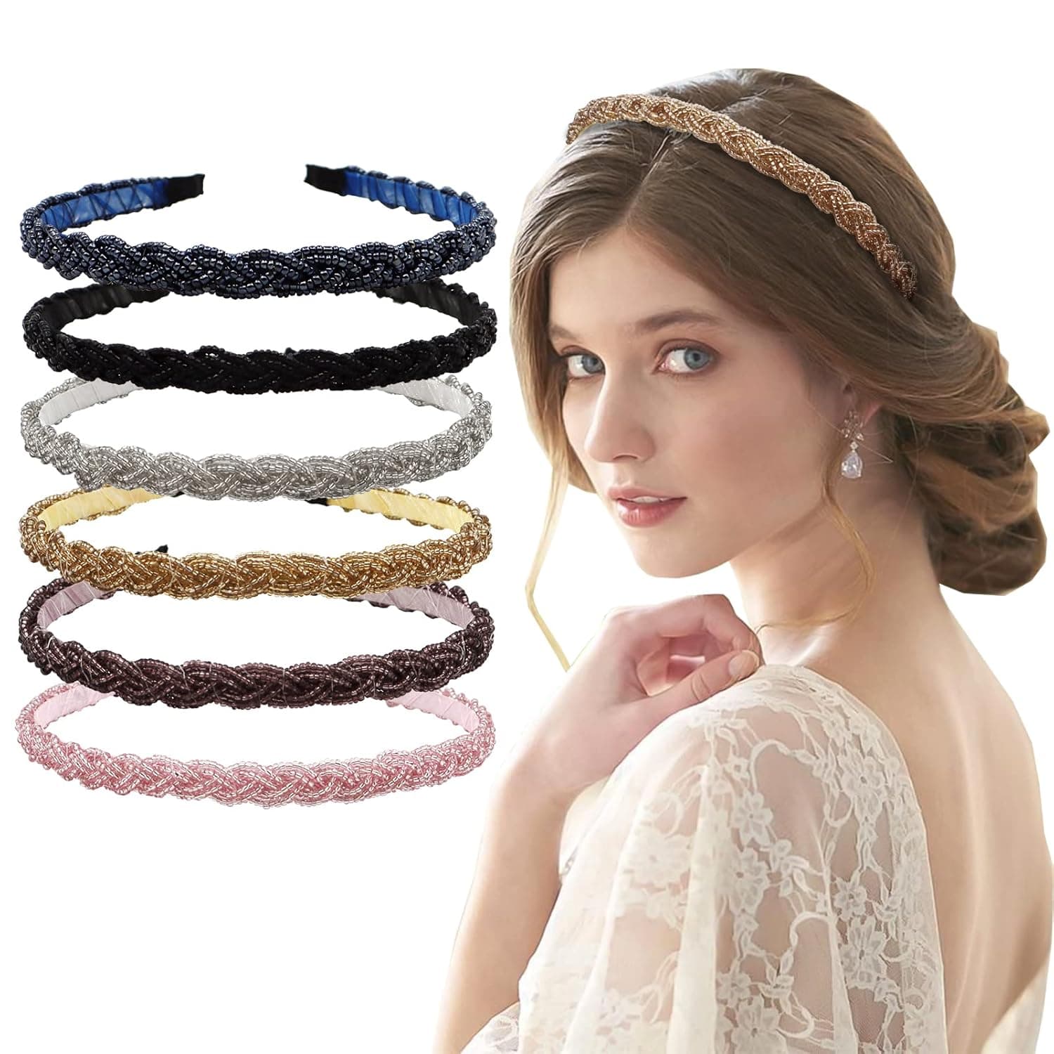 ZOCONE Wave Rhinestone Headbands, 5pcs Plastic Tooth Comb Headbands, Crystal Hair Loop Non-slip Wavy Hairbands for Women Girls (G)