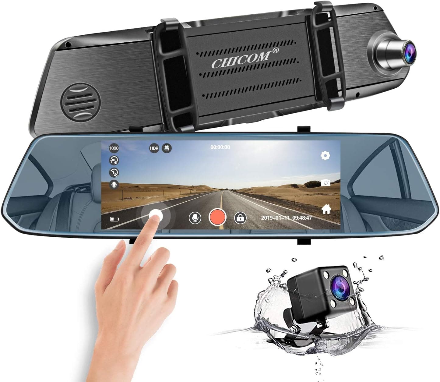 Mirror Dash Cam, CHICOM 7 Inch 1080P Full HD IPS Touch Screen Dashboard Camera Recorder Dual Lens Front Rear View Car Video Recorder with Waterproof Reversing Camera