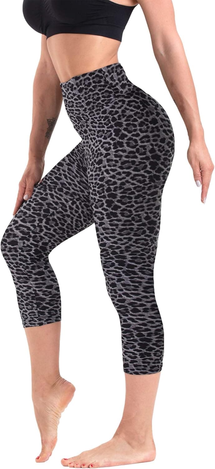 CAMPSNAIL Pattern Capri Leggings for Women - High Waisted Printed Yoga Pants Soft Tights for Workout Athletic Cycling