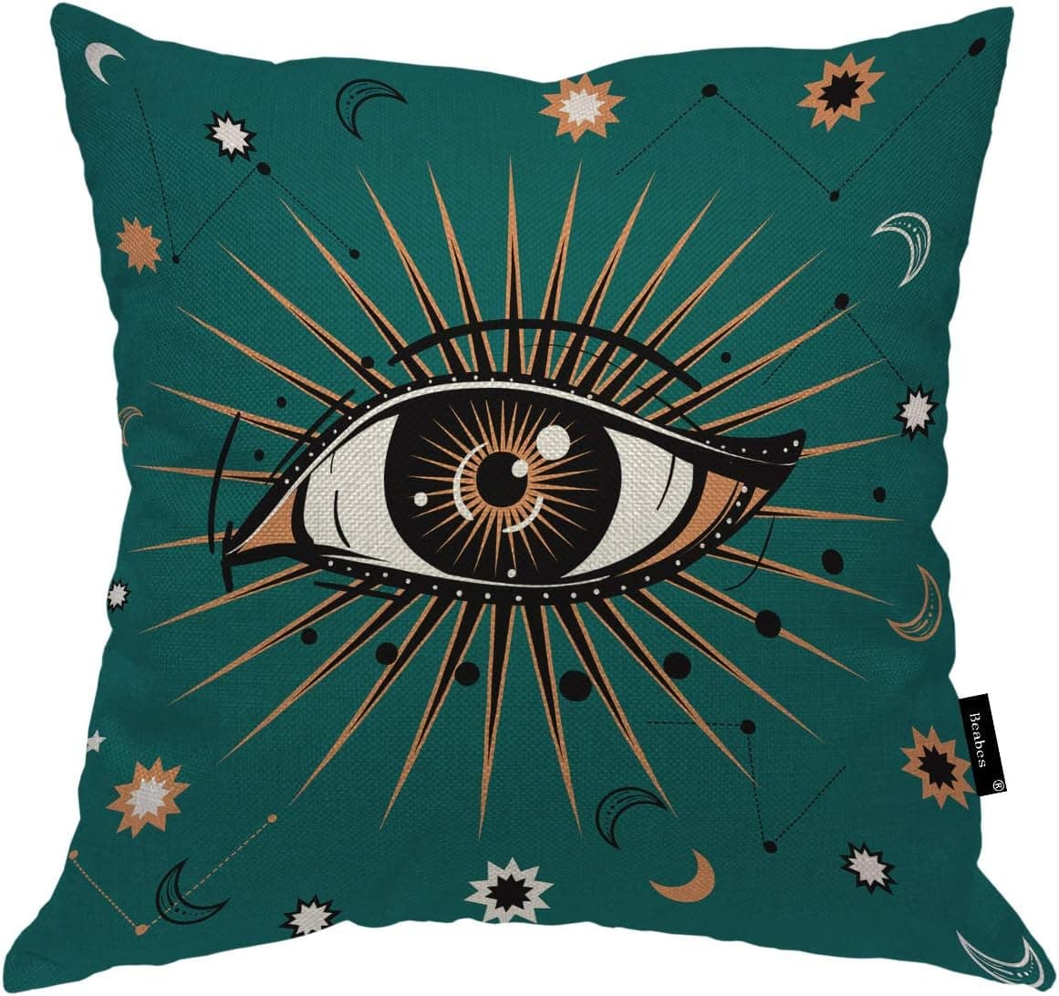 Beabes All-Seeing Eye Warm Throw Pillow Cover Retro and Boho Big Yellow Pupil Celestial Alchemy Cosmic Symbol Soft Square Cushion Case for Men Women Boys Girls Home Decor Cotton Linen 20x20 Inch