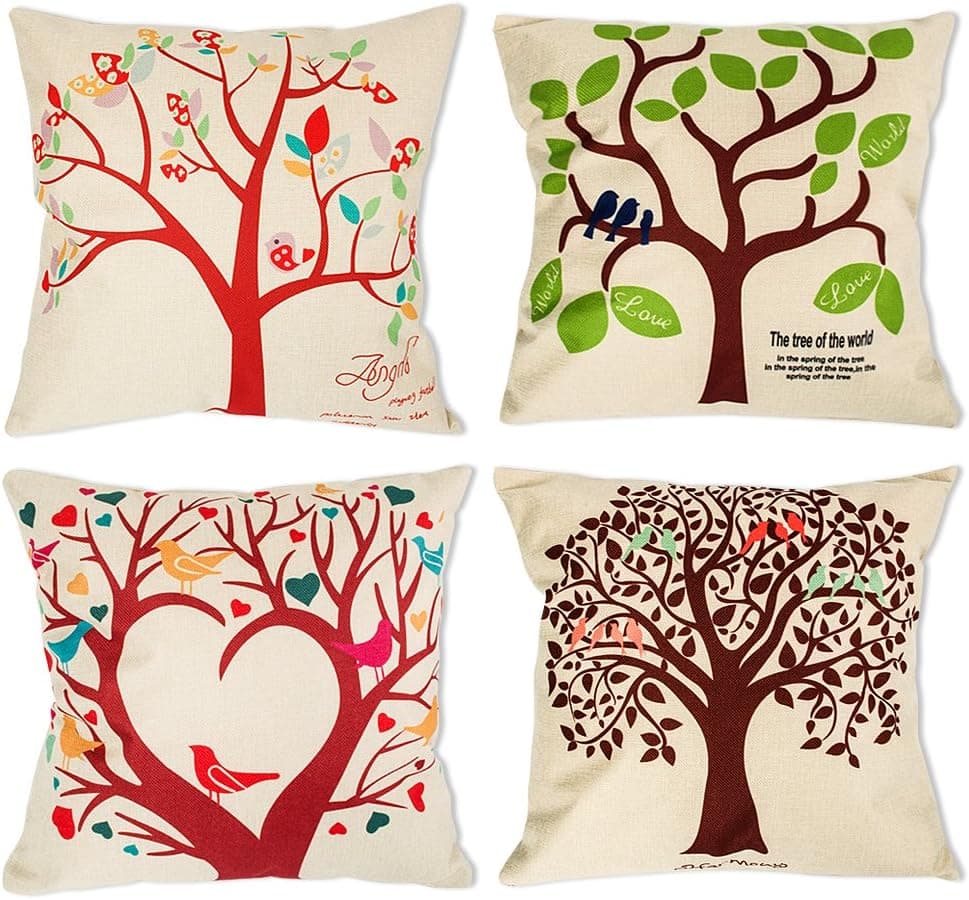 laime Throw Pillow Covers Decorative Pillowcases 18x18inch (4 Pieces Set) Pillow Cases Home Car Decorative (Bird on The Tree)