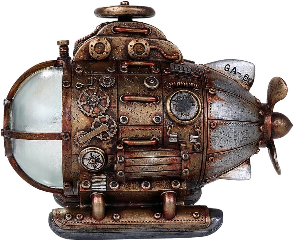 Pacific Giftware Steampunk Nautilus Explorer Submarine Collectible Sci Fi Fantasy Figurine with Color Changing LED Lights Battery Operated 7.75 Inches Long