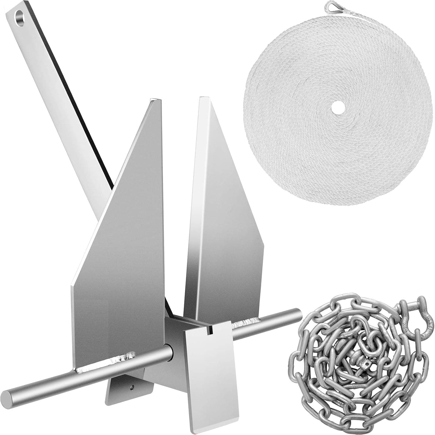 VEVOR Boat Anchor Kit 8.5 lb Fluke Style Anchor, Hot Dipped Galvanized Steel Fluke Anchor, Marine Anchor with Anchor, Rope, Shackles, Chain for Boat Mooring on The Beach, Boats from 15'-24'