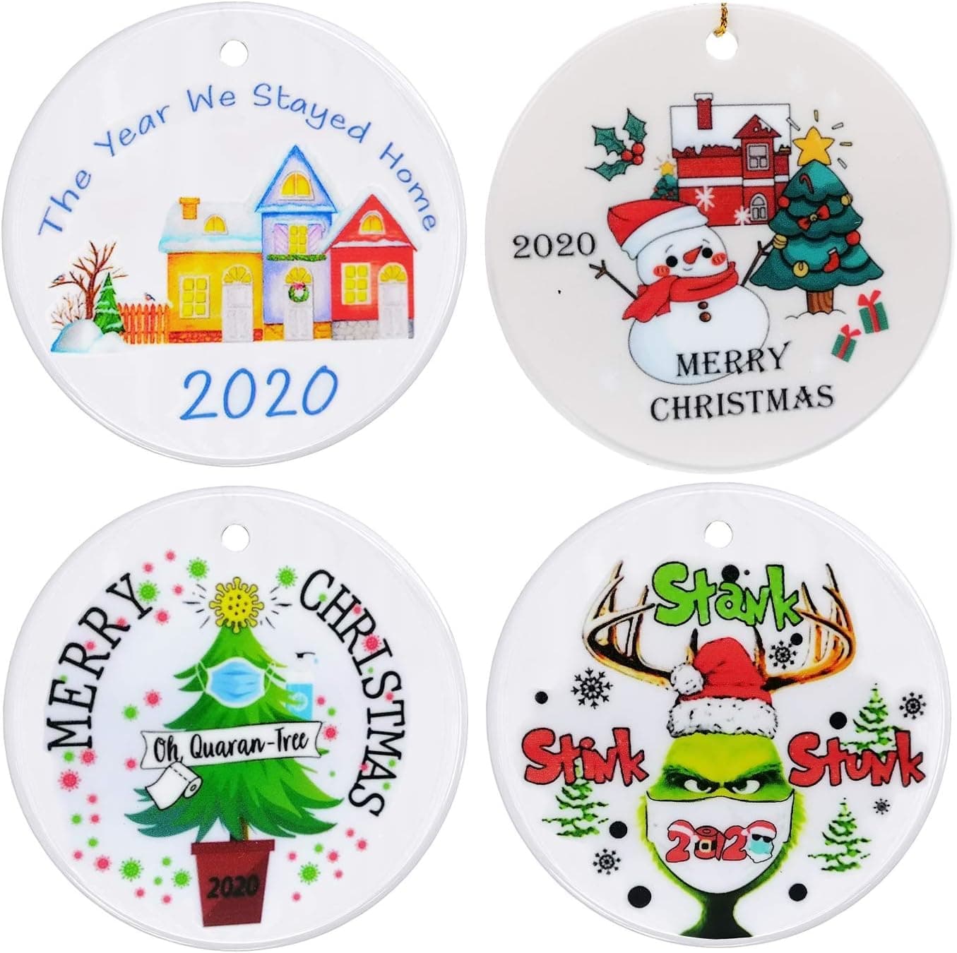 4PCS 2020 Christmas Ornaments Two-Side Printed, Unique Christmas Hanging Ornament for Christmas Tree Decorations, Christmas Decorating Set Creative Friends Gift for Family Friends (style2)