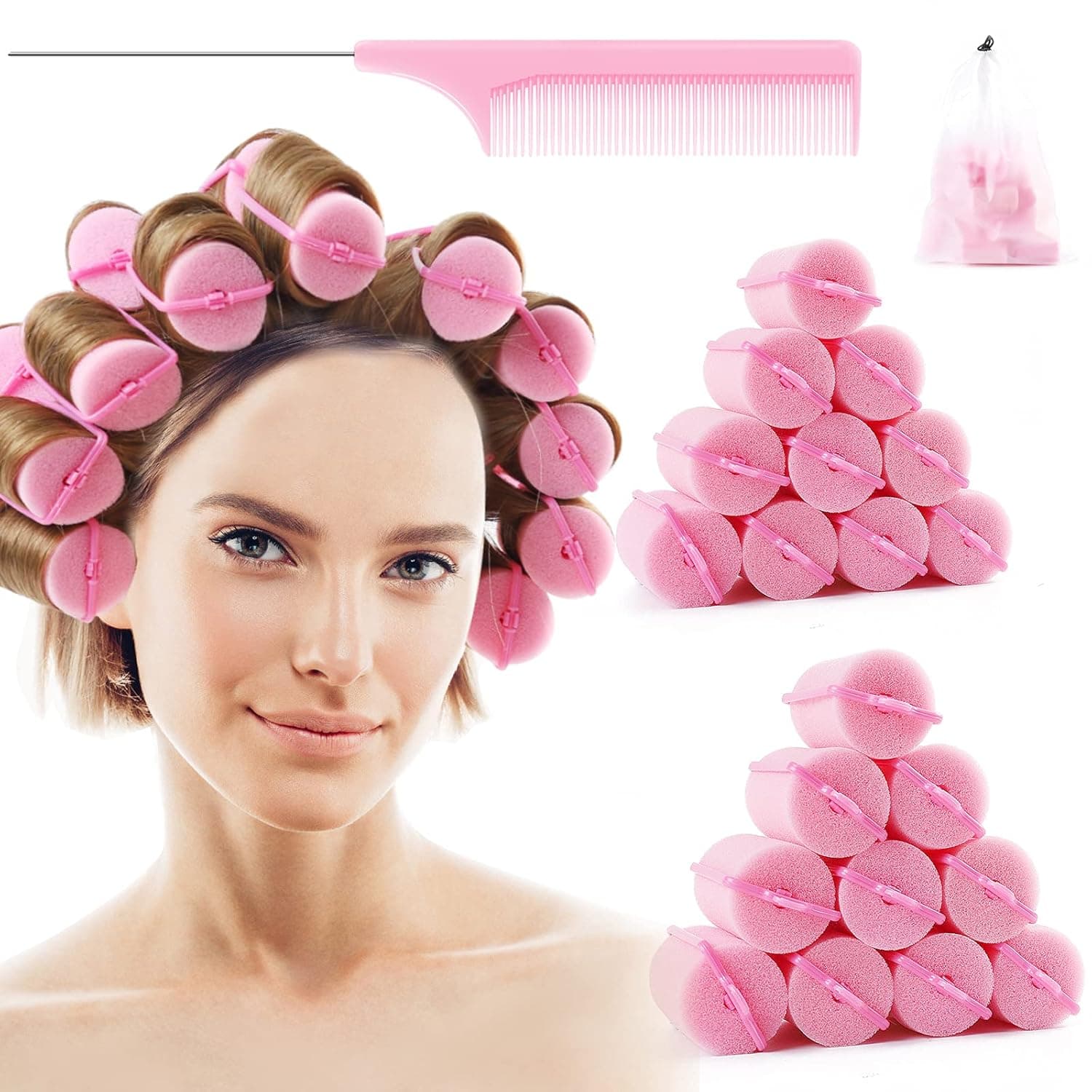 Foam Sponge Hair Roller Soft Sleeping rollers Curvy Wavy Hairstyle Curling Hair Styling Tools 24 Pieces Use For Long Hair Short Hair Ladies And Children 1.4"X2.75" (pink)