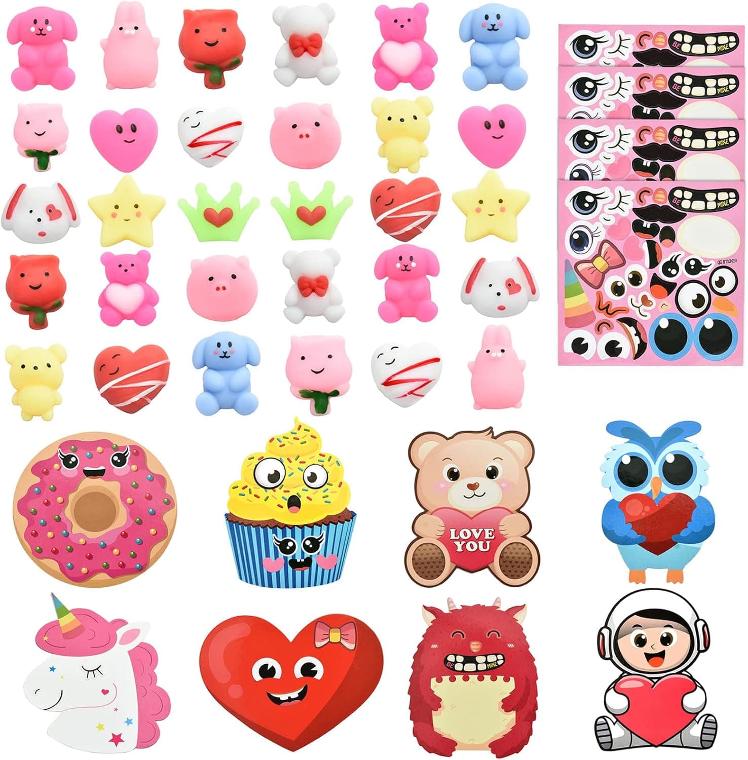 Valentine Squishy Toys with Valentines Day Cards for Kids Valentine Party Favors Valentine School Classroom Exchange Gift