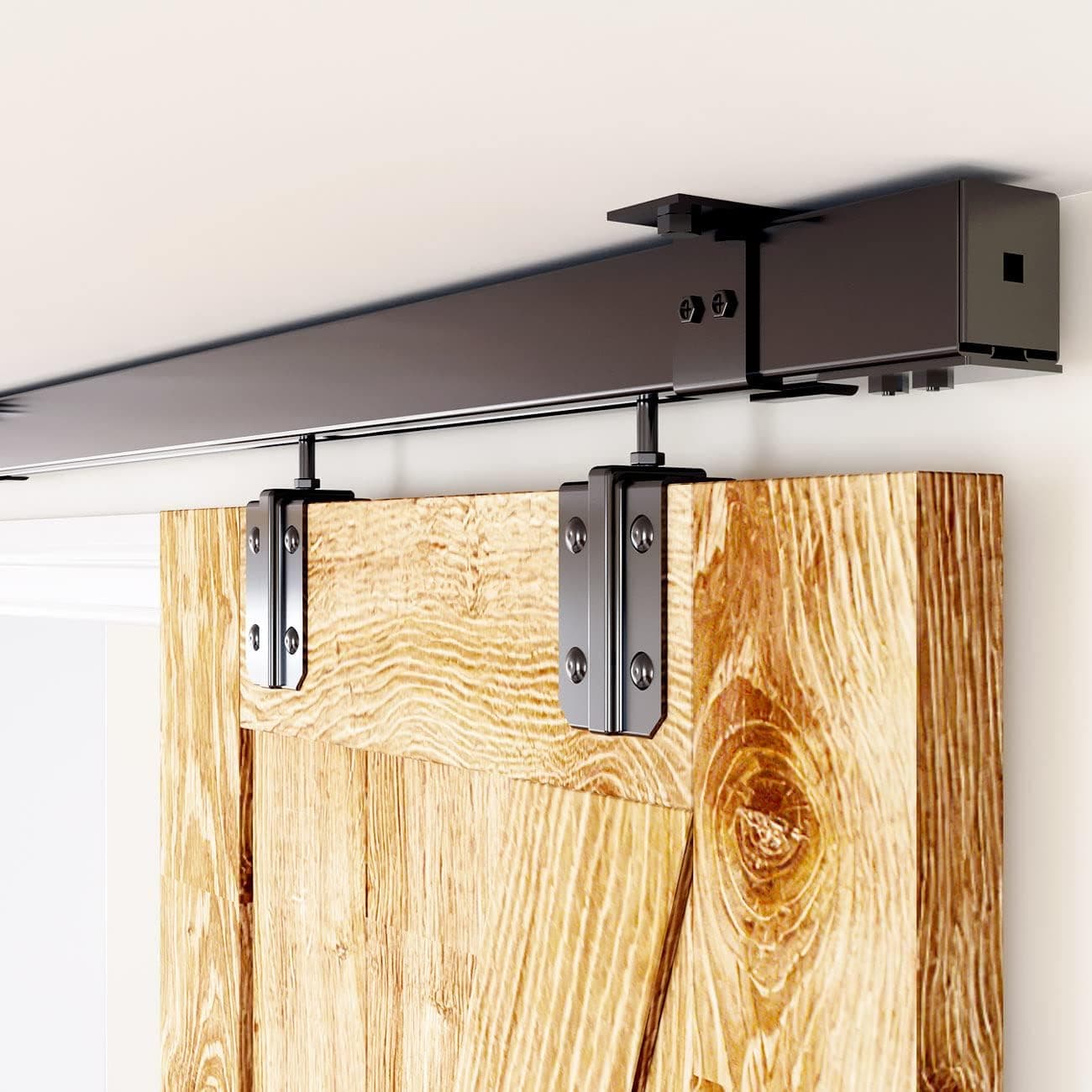 SMARTSMITH 5FT Box Rail Hardware Heavy Duty Steel Sliding Barn Door Track, Ceiling Mount Kit, Fit Indoor and Exterior Door, Smoothly and Quietly Easy to Install