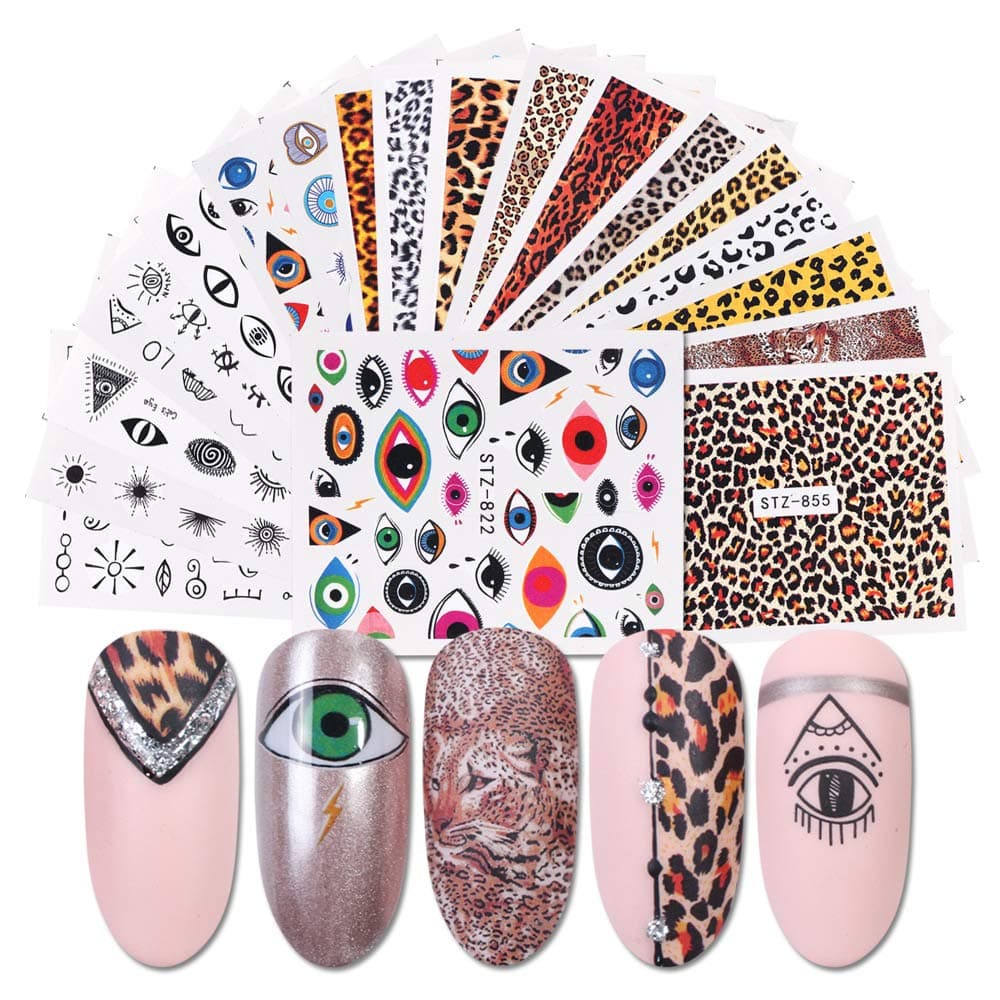 Hanzel Eye & Leopart Nail Art Water Transfer Sticker Decals - 19PCS Metallic Nail Decorations, Manicure DIY Nail Decals, Colorful Leopart Pattern Mysterious Eye & Totem Art Design Nail Decorations