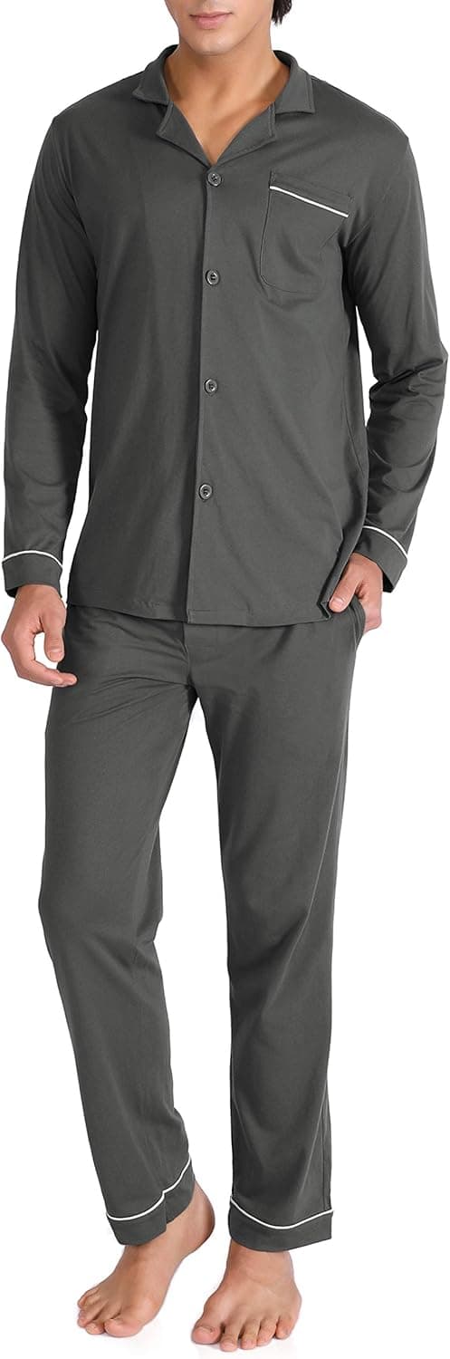 DAVID ARCHY Men's Cotton Sleepwear Button-Down Pajamas Set