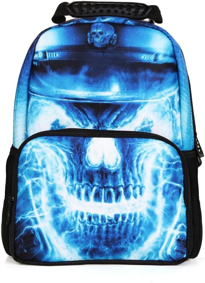 Koolertron Boys Girls 3D Skull Crossbone Print Daypack Backpack School Bag Multicoloured for School Camping Travel Fits 14 Inch Notebook Laptop,Ipads and Samsung Tablet (Blue)