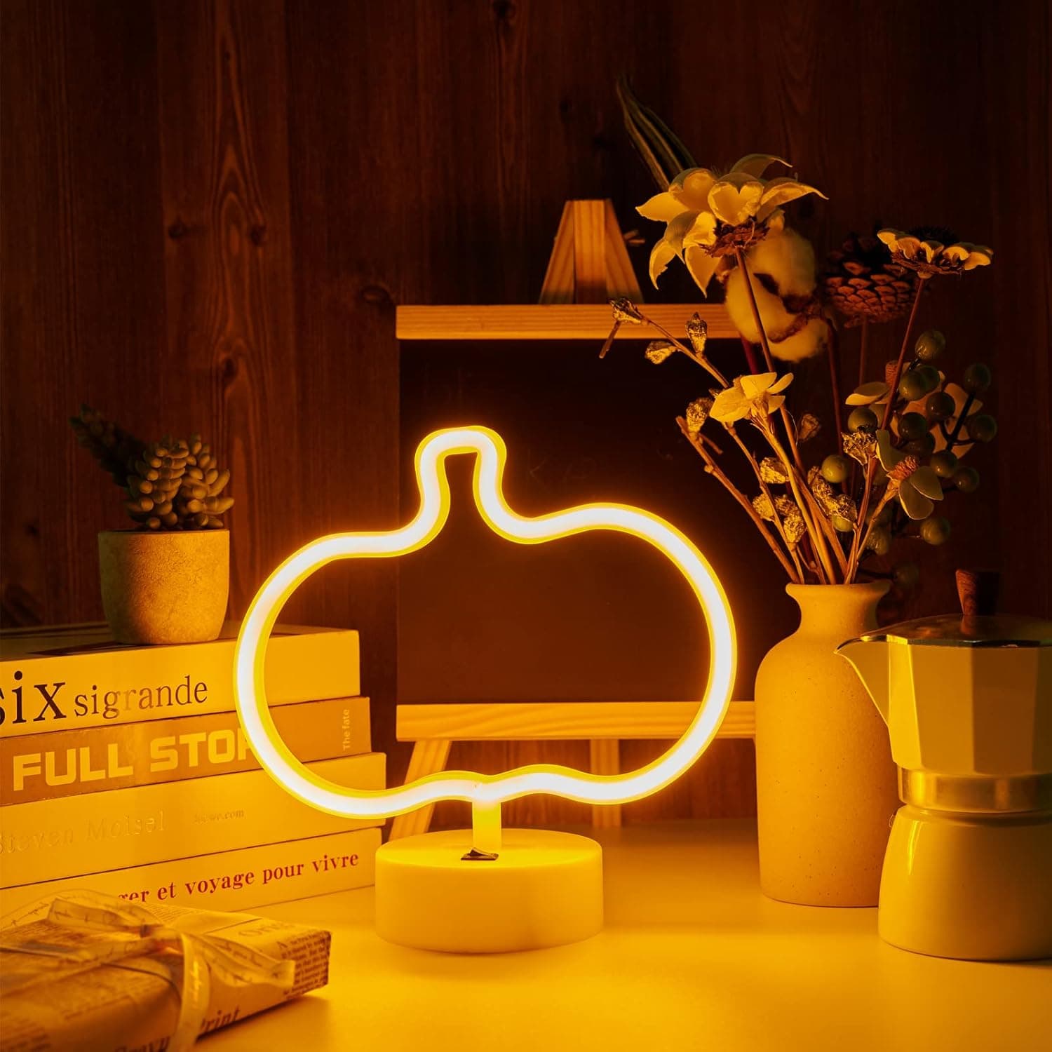 Pumpkin Neon Signs, LED Neon Lights for Bedroom, Gifts for Him, Bedside Lamps with Base, USB or Battery Powered Table Lamp for Dorm Decor, Kids Room, Living Room, Game Room, Party, Wedding