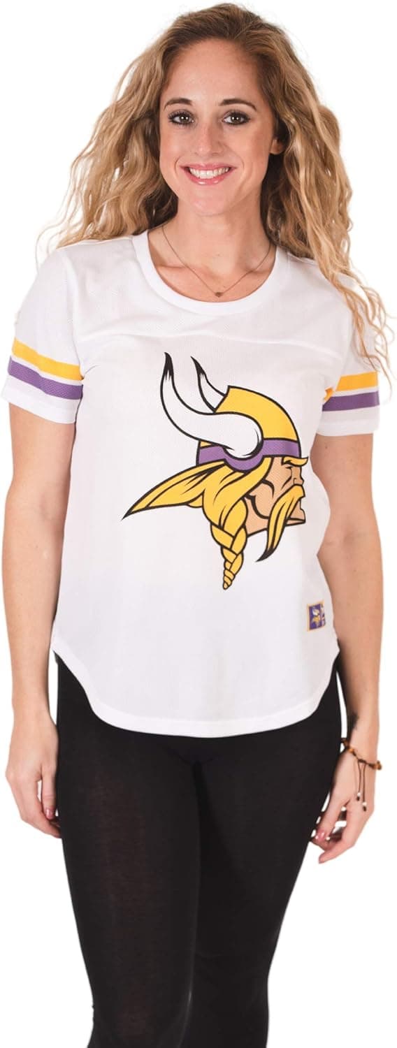 Ultra Game NFL Womens Mesh Varsity Stripe Jersey T-Shirt