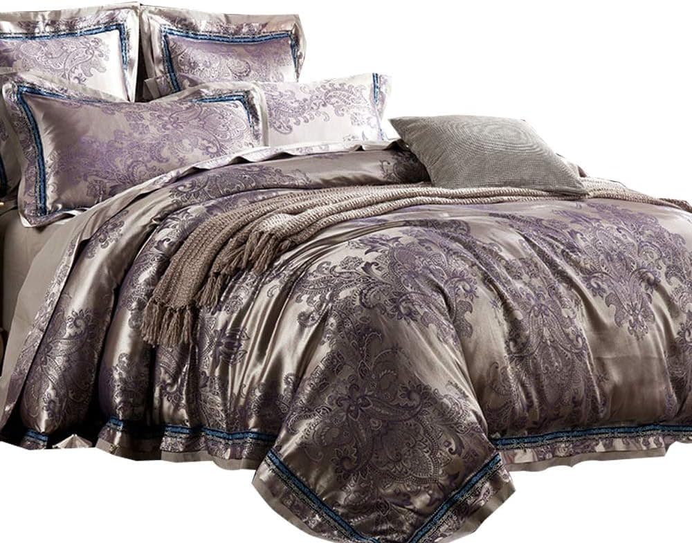 MKXI Sateen Cotton Bedding European Luxury Paisley Jacquard Duvet Cover Set King Size,3 Pieces