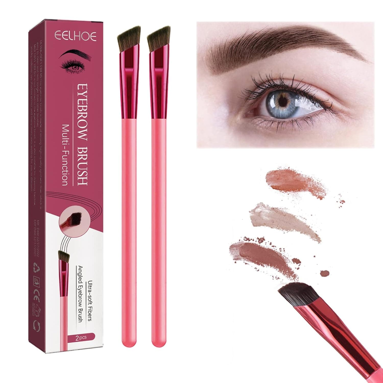 2 Pcs Multi-Function Eyebrow Brush, 4D Hair Stroke Brow Stamp Brush, Multi Function Eyebrow Brush, Multifunction Angled Eyebrow Brush, Multi Purpose Realistic Eyebrow Brush