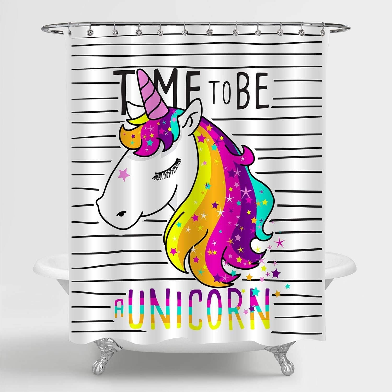 MitoVilla Magical Unicorn Shower Curtain Set with Hooks for Kids Girl Bathroom Decor, Cute Cartoon Rainbow Unicorn Artwork for Women and Girls Unicorn Gifts, 72" x 78" Long