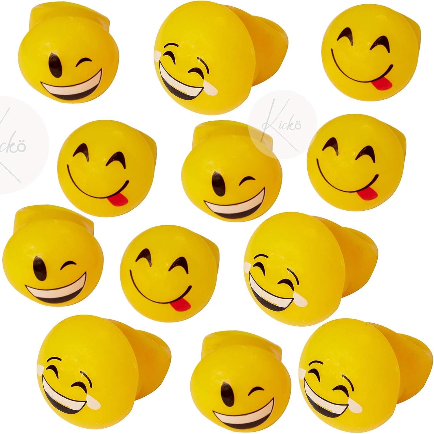 Kicko Flashing Emoticon Rubber Rings - 12 Pack - Assorted LED Fancy Jewelry - Kids Accessory, Party Favors, Event Supply, Gift and Rewards