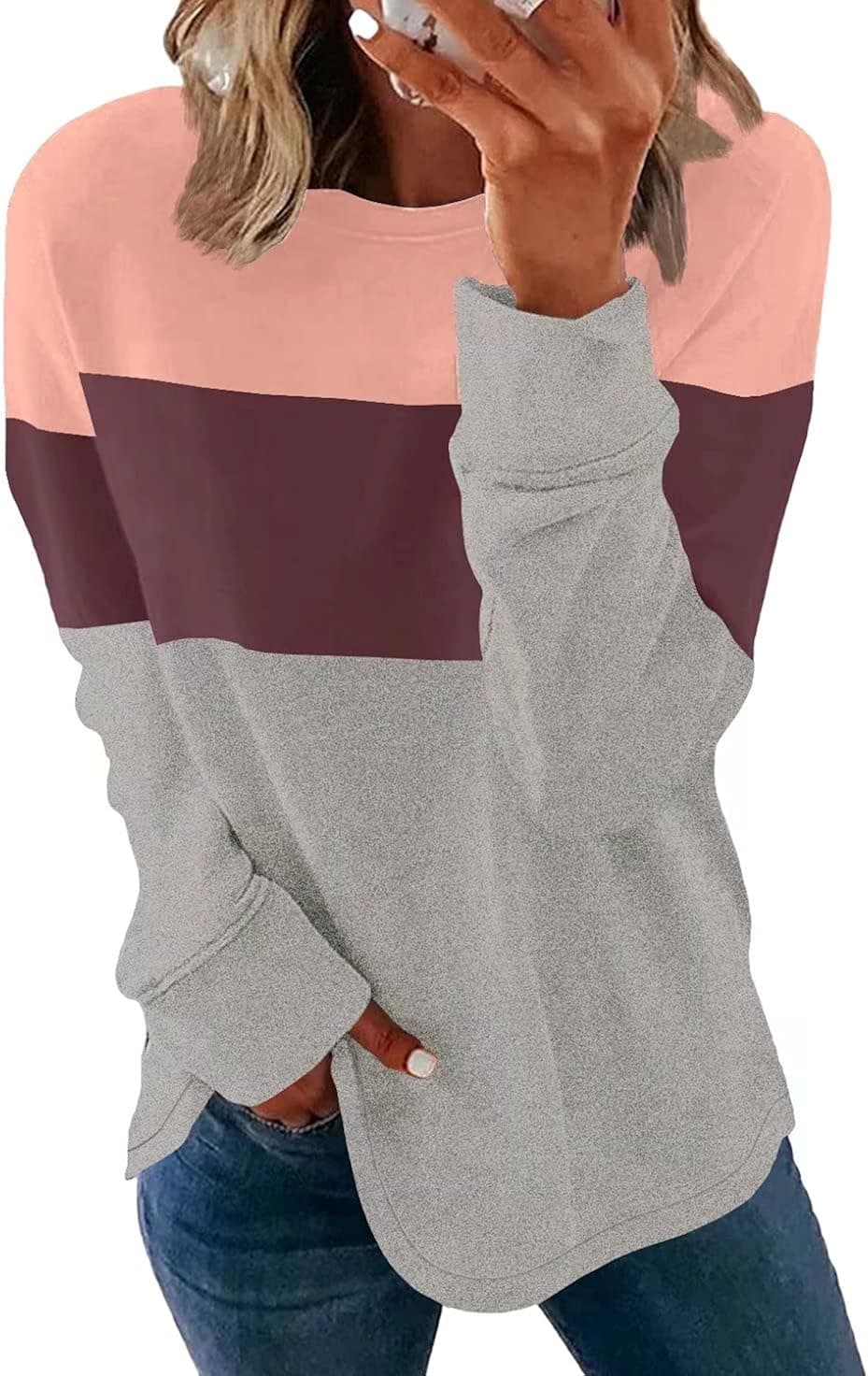 Lacozy Womens Color Block Long Sleeve Sweatshirt Casual Crewneck Pullover Loose Sweater Tops