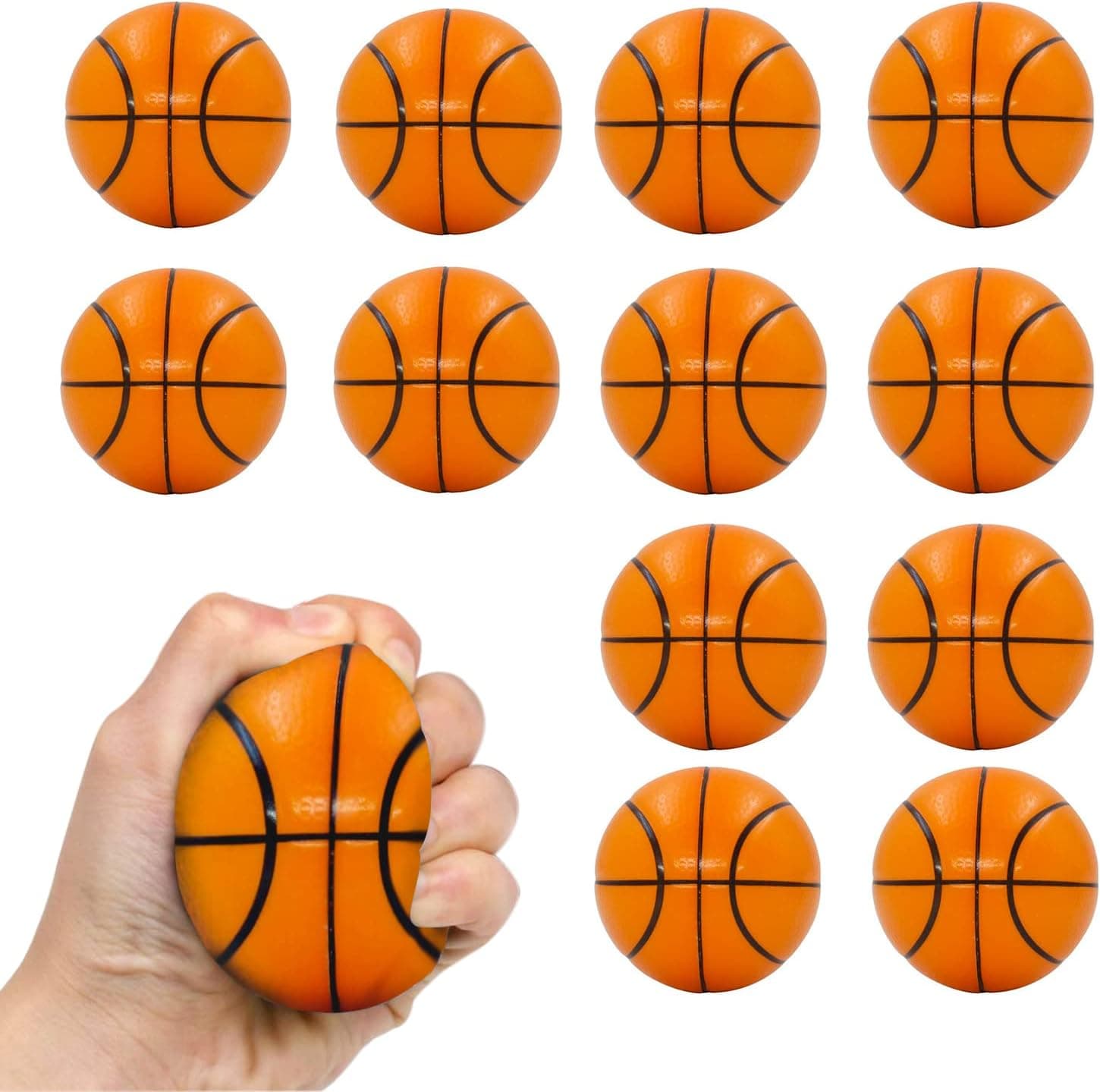 Dazzling Toys 12 Pack 2.5" Basketball Stress Balls - Sports Themed Party Favor Squeeze Ball - Decorations Items Gift Ideas Sports-Themed Party | Stress Reliever Anxiety Reliever - Pack of 12