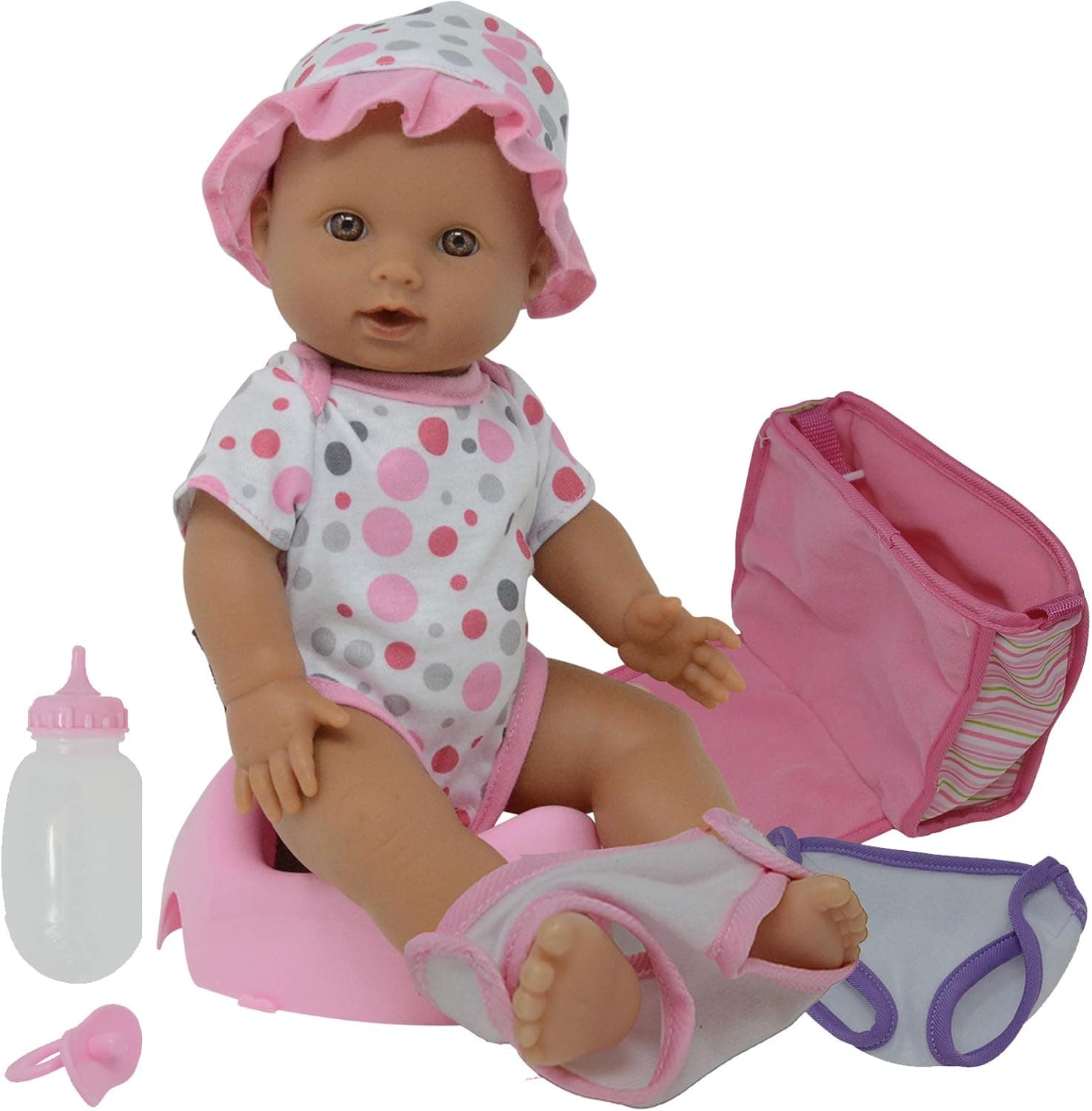 Drink and Wet Potty Training Baby Doll posable Dolls with Pacifier, Bottle, and Diapers - Helps Toilet Training for Kids (Hispanic)