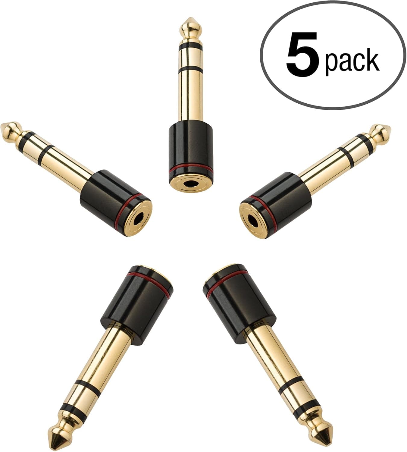 Aurum Cables 5-Pack 6.35mm Male to 3.5mm Female Stereo Adapter