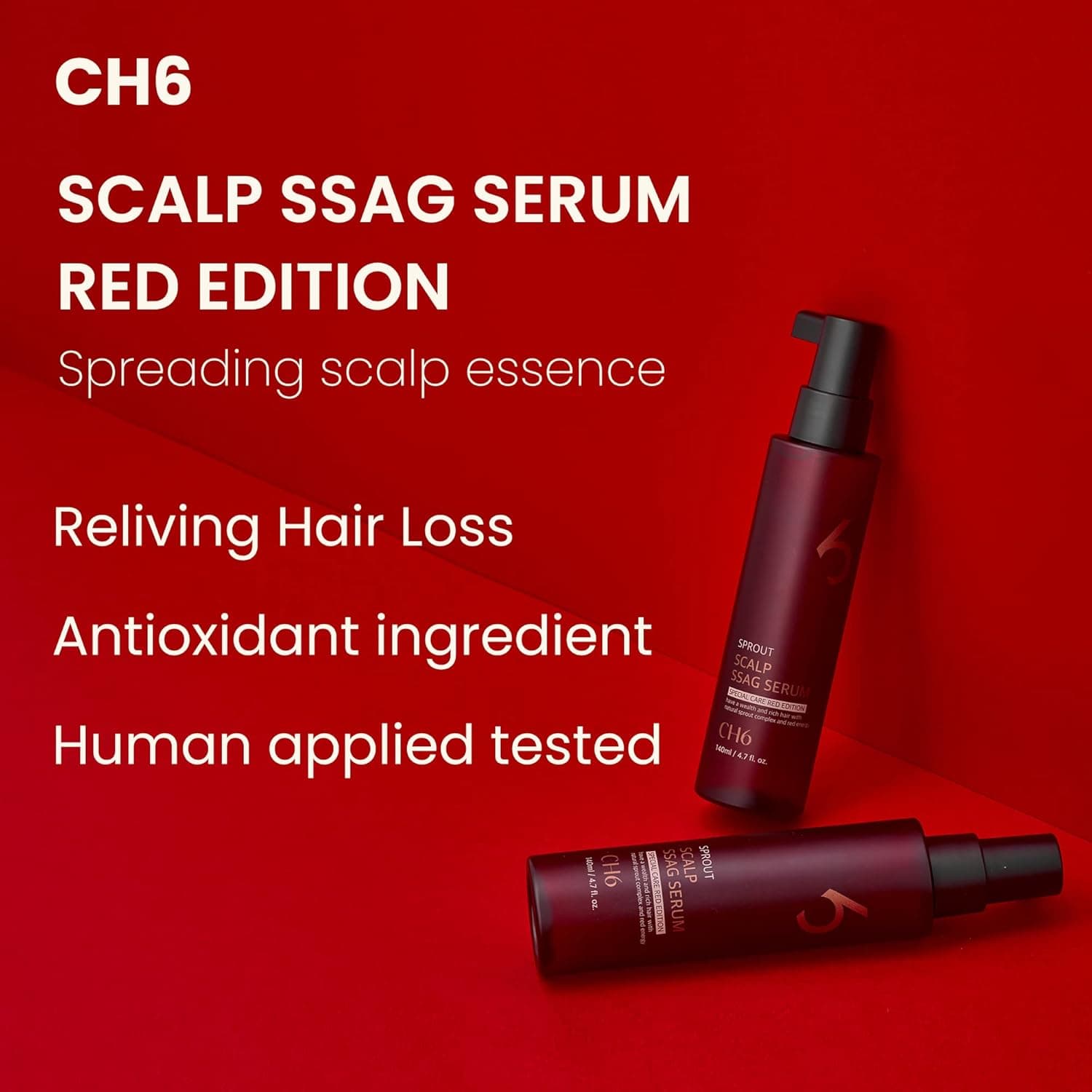 CH6 Scalp Ssag Serum Red Edition Hair Regrowth Anti-Hair Loss and Thinning Recover Condition Strengthen Root Antioxydant Sprout Extracts 140ml