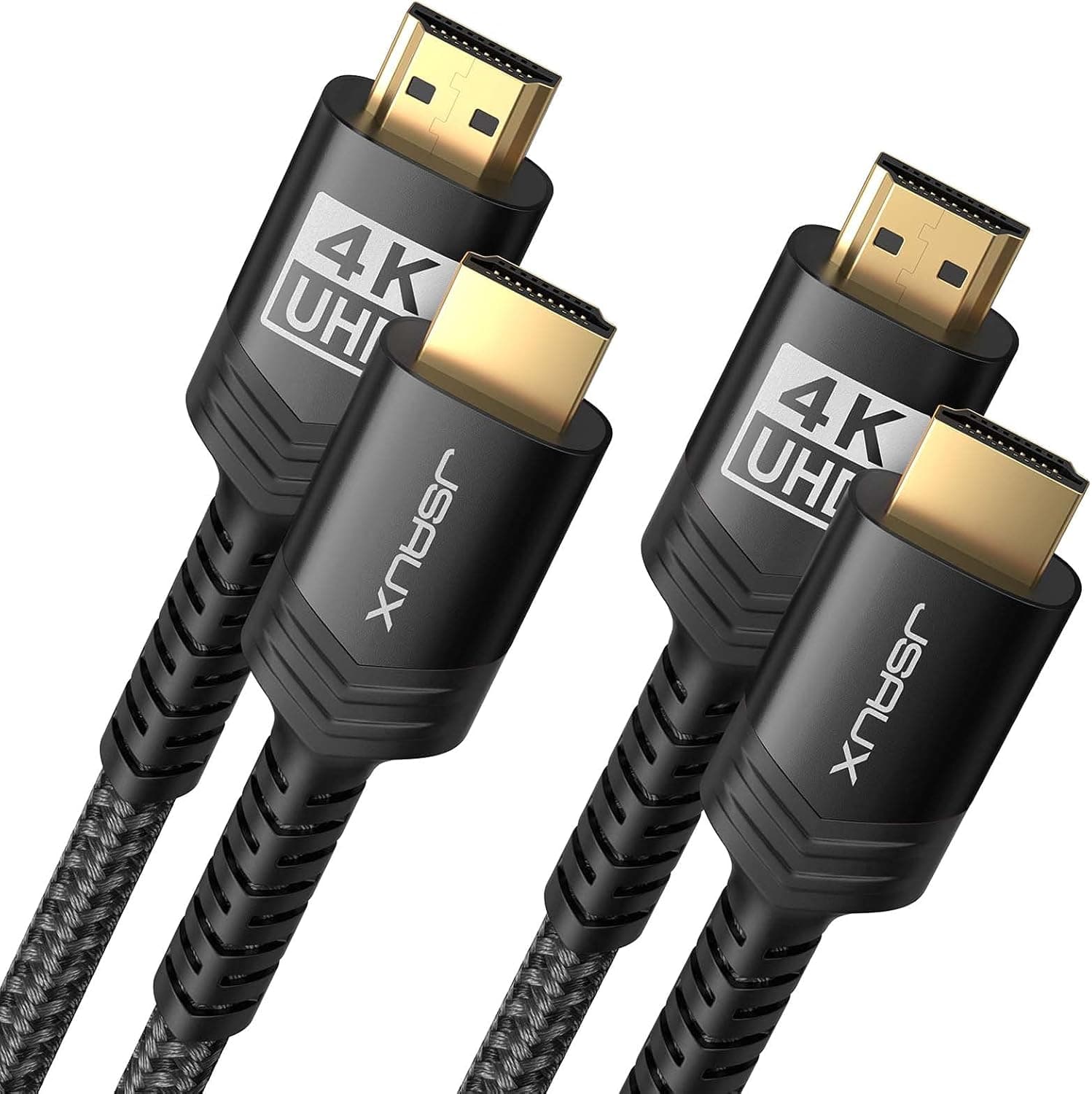 JSAUX 4K HDMI Cable 2 Pack 6ft, 18Gbps High Speed HDMI 2.0 Braided Cord, 4K 60Hz HDR, 2K 1440P 144Hz, 1080p, HDCP 2.2, 3D, ARC, Ethernet Compatible for Monitor Smart TV PC PS5 PS4 Blu-ray -Black
