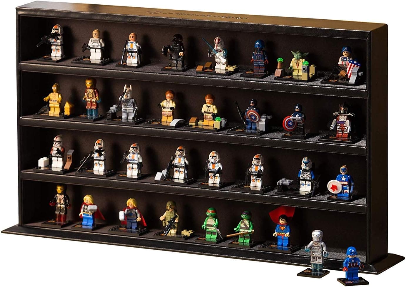 J JACKCUBE DESIGN JackCubeDesign Minifigures Display Storage Stand Case Leather Toy Figures Organizer Cabinet(4 Shelves, Black) – :MK437A
