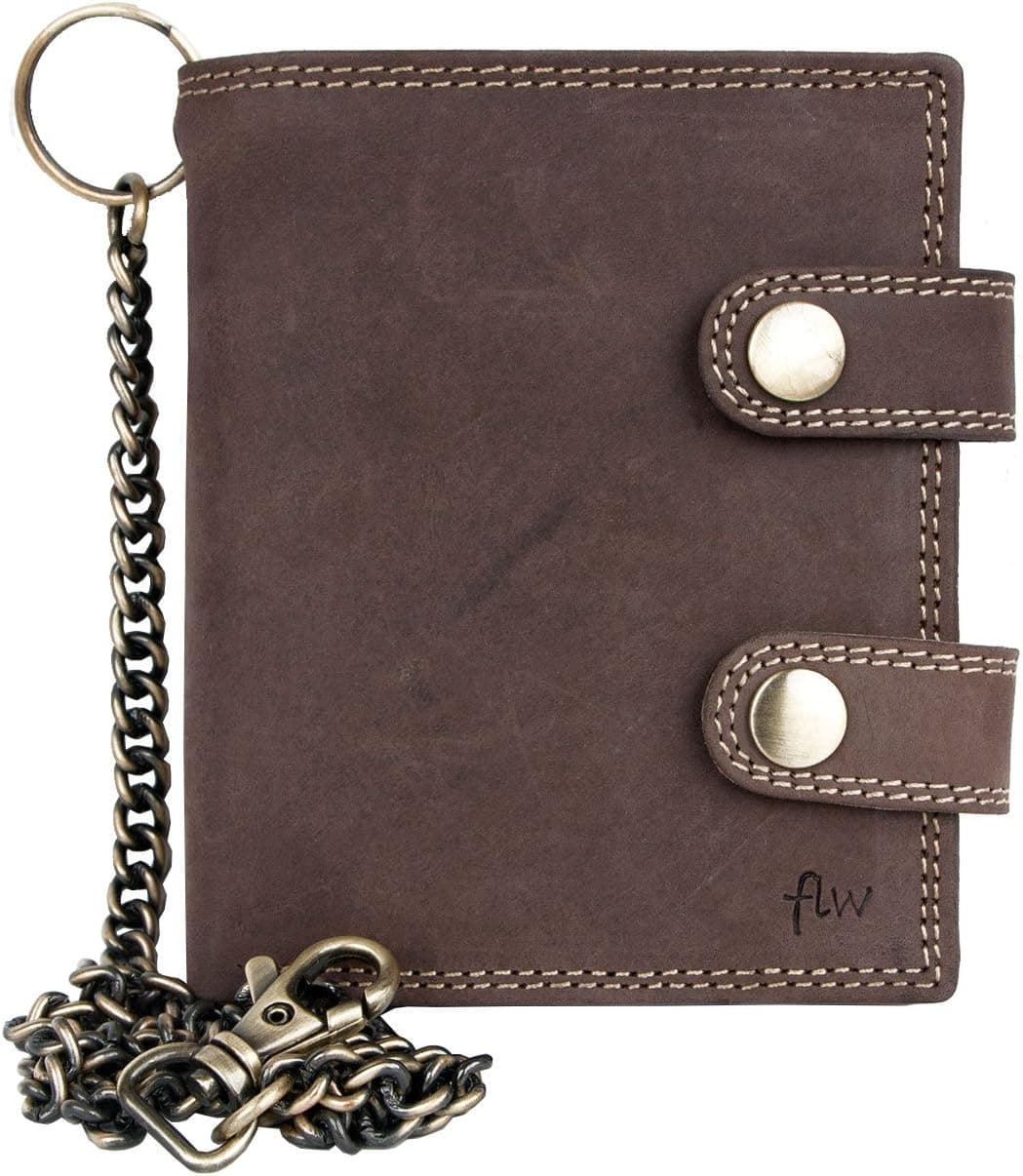 Men's Brown Biker's Genuine Leather Wallet with 20 Inch Long Chain to Hang