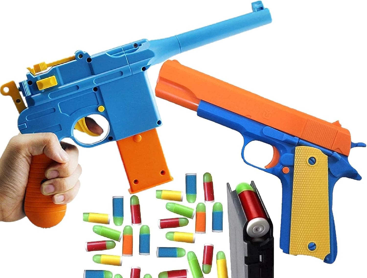 Bundle: Colt 1911 and Mauser C96 Toy Guns with Removable and Loadable Magazines and Soft Bullets (20 Bullets Total in This Bundle)