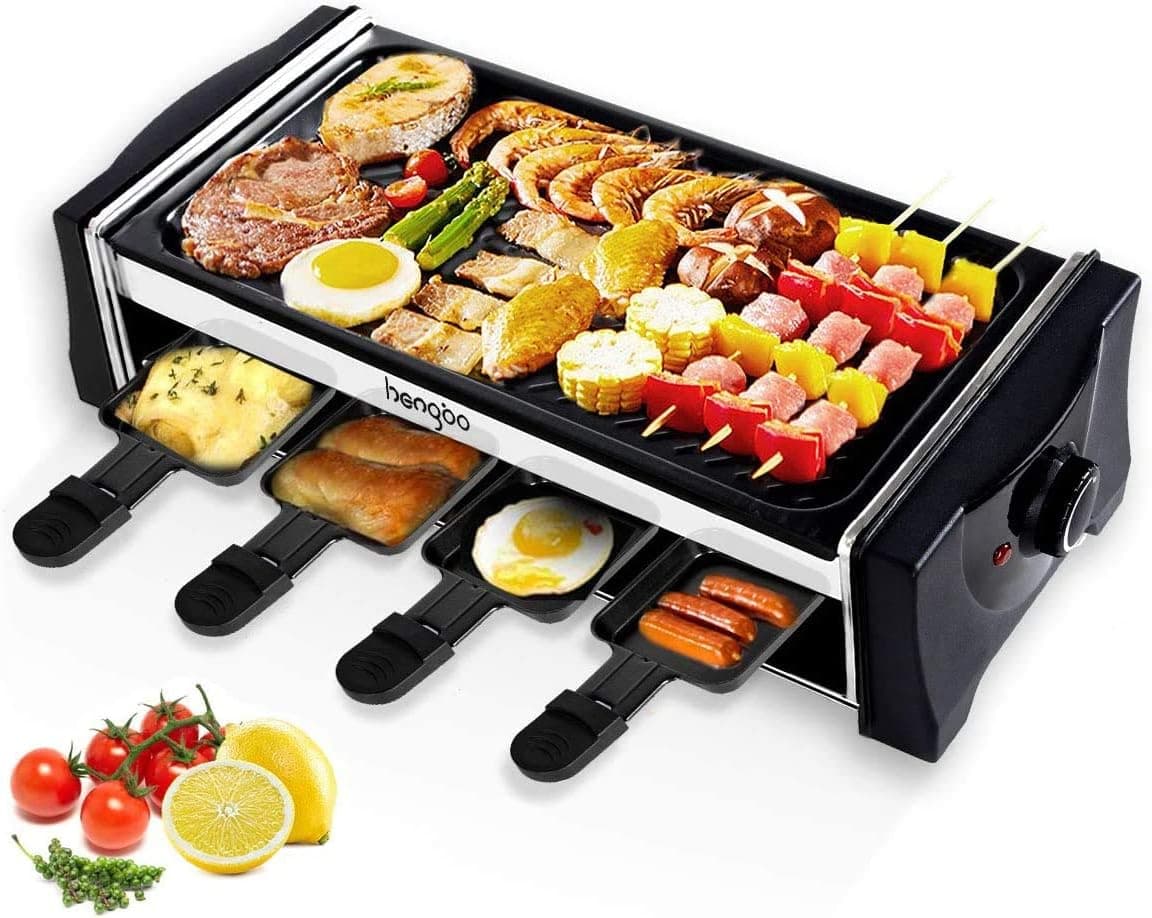 Hengbo House Kitchen Electric Smokeless Indoor Grill and Outdoor Electric Grills, Non-Stick Barbecue Griddle with 8 Mini Pans, Adjustable Temperature Control Smoke-Free BBQ for 6 Person