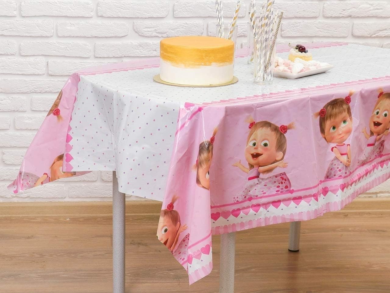 Masha and the Bear Pink Tablecloths Polyethylene 70inch Birthday Party Favors Supplies