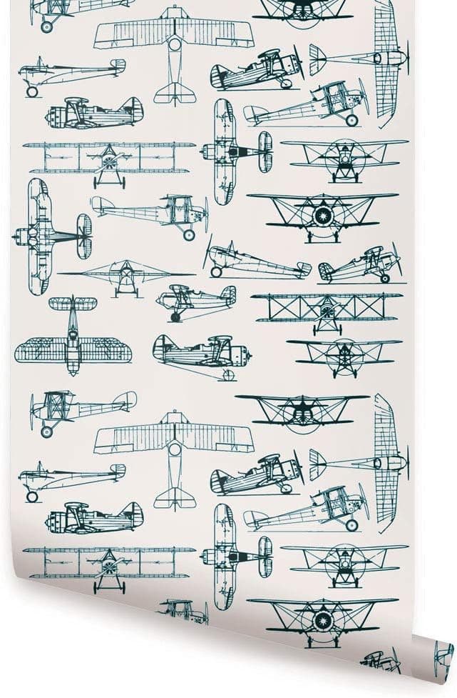 Airplanes Peel and Stick Wallpaper (Single Sheet 2x4 feet, Slate Teal)