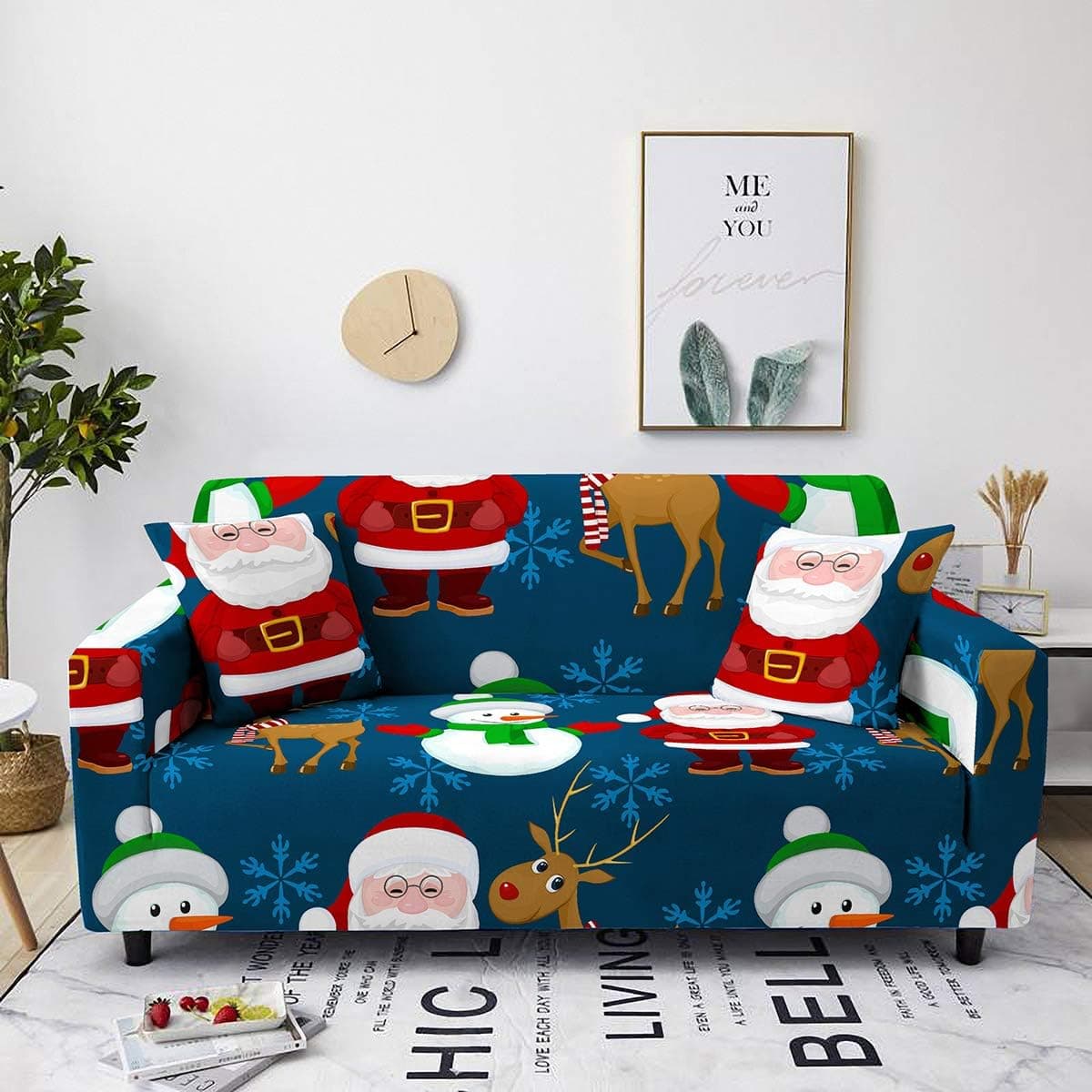 WURUIBO Modern Polyester Spandex Sofa Slipcover Christmas Floral Couch Cover Protector, Stretch Slipcover for Couch, Soft Sofa Cover for Living Room,with One Free Pillowcase(Christmas,Sofa 3 Seater)