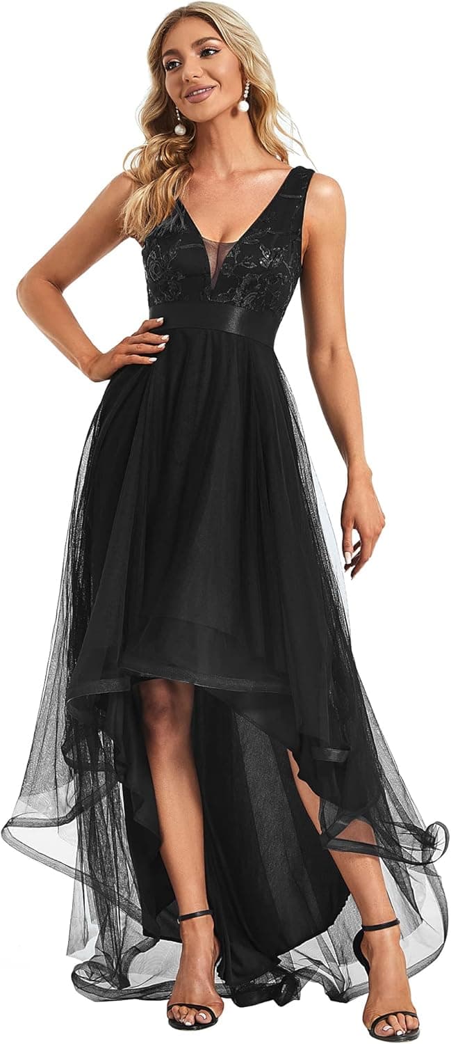 Ever-Pretty Women's Sequin V-Neck Sleeveless High-Low A-line Evening Party Dress 0793-USA